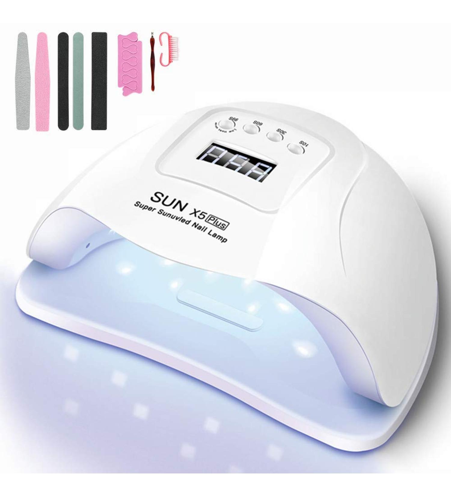 120W UV LED Nail Lamp Professional Nail Dryer | Gel Polish Light with 4 Timer Settings, LCD Display, and Sensor | Includes Manicure Tool Set - White - Buy Online on GoSupps.com