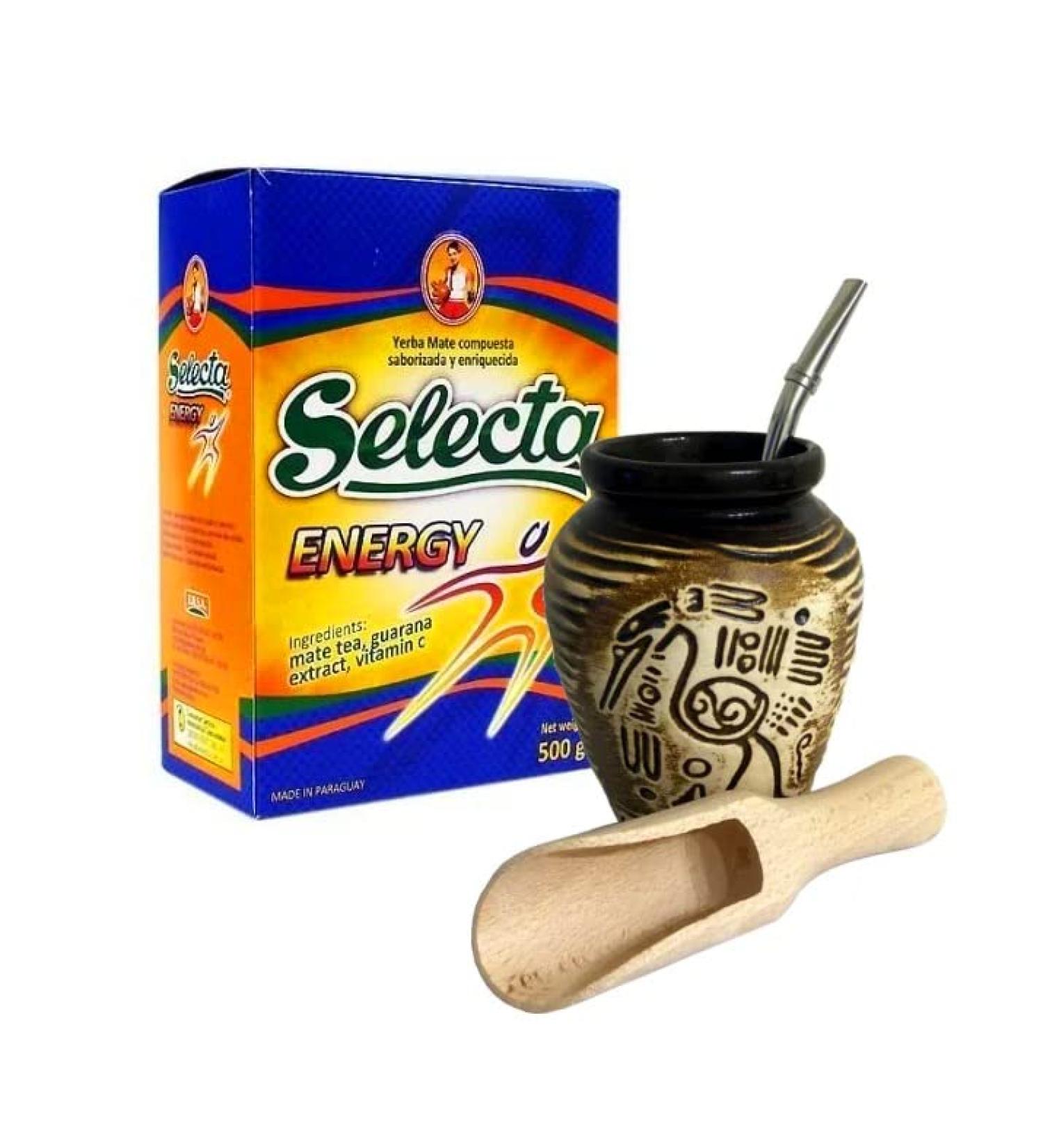 Selecta Yerba Mate Tea Set | Complete Kit for Beginners | Natural Energy Drink with Guarana | Ceramic Bird Cup Gourd and Stainless Bombilla Included - Buy Online on GoSupps.com