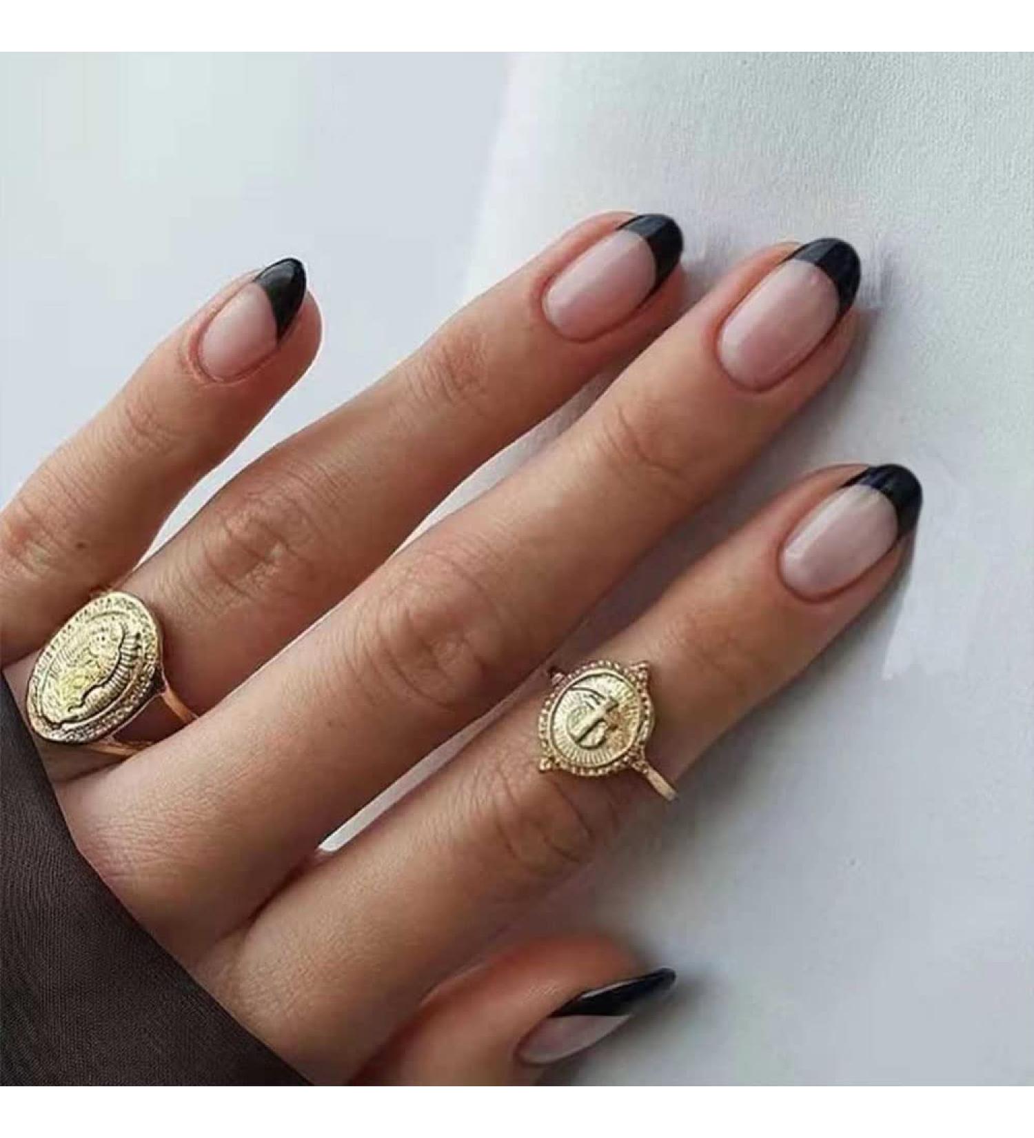 YoYoee Press on Nails Short Black French False Nails Almond Tips 24PCS for Women and Girls - Buy Online on GoSupps.com