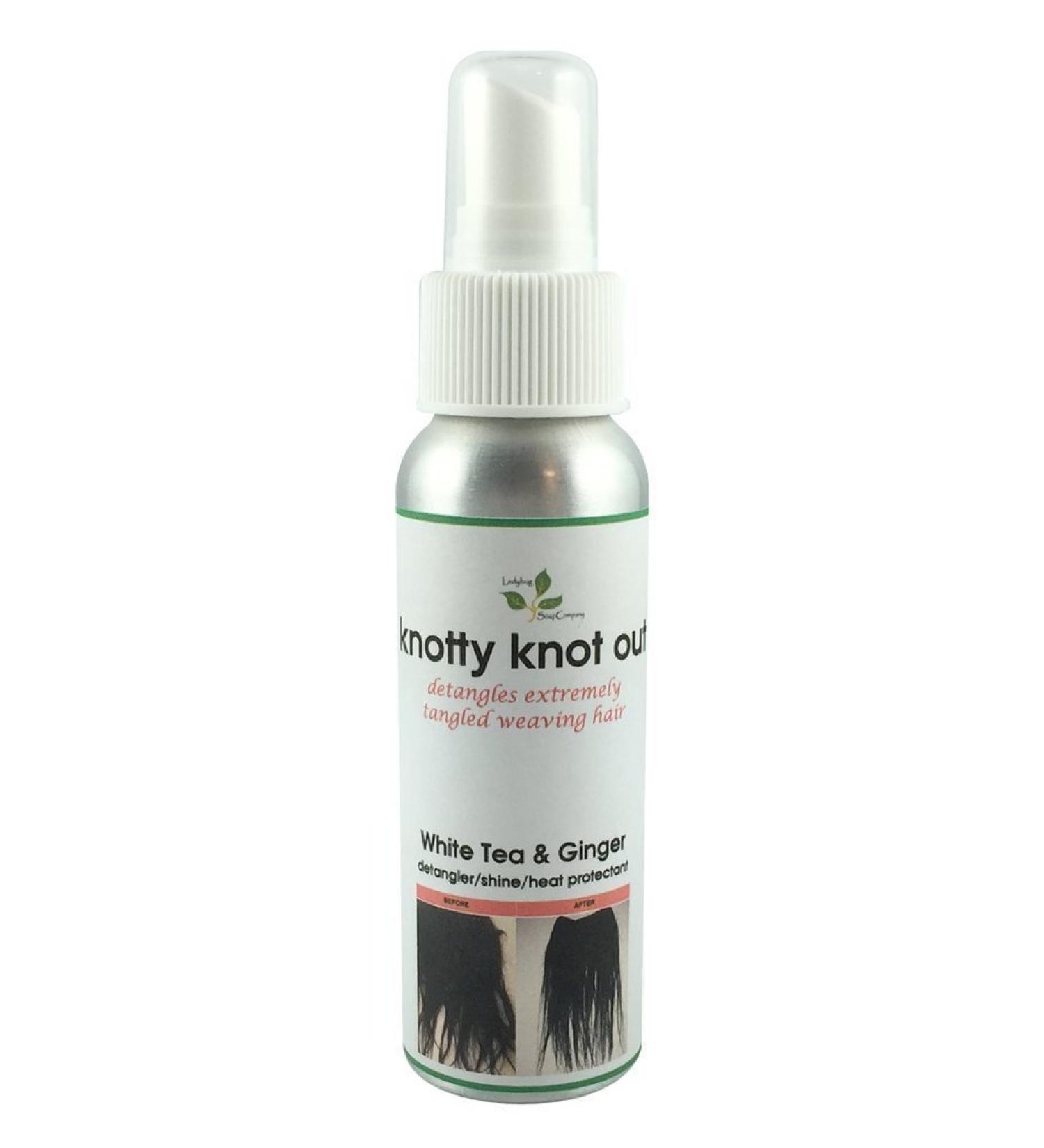 Knotty Knot Out Hair Extension Detangler Hair Shine Heat Protectant Silicone Spray White Tea & Ginger Scent 2 oz - Leak Proof Bottle 2 Fl Oz