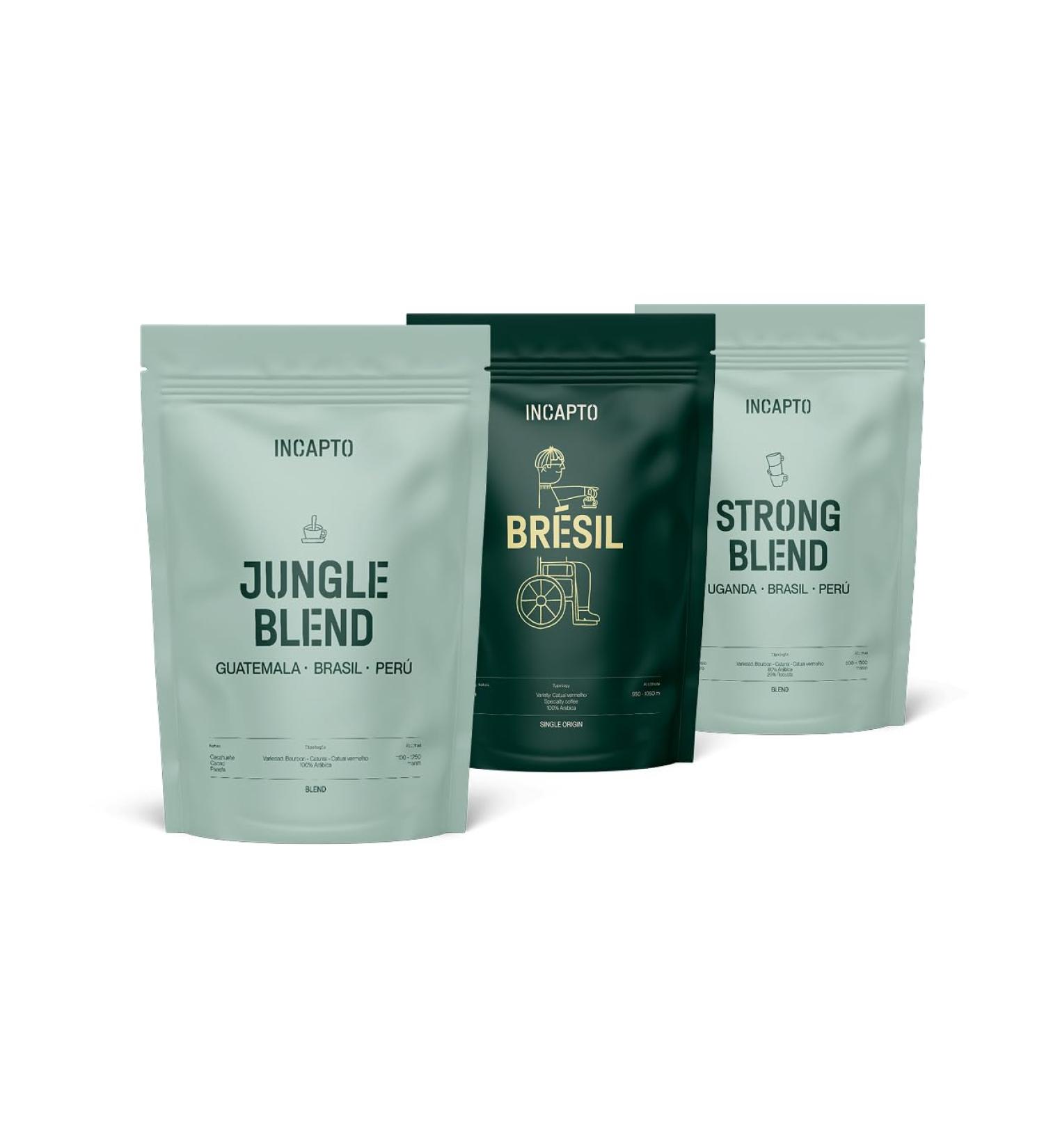 Incapto Pack d Initiation au Caf en Grain de Sp cialit | Jungle Blend Caf du Br sil et Strong Blend | Niveau de Torr faction lev et Ar me Intense | 3 sachets de 500g