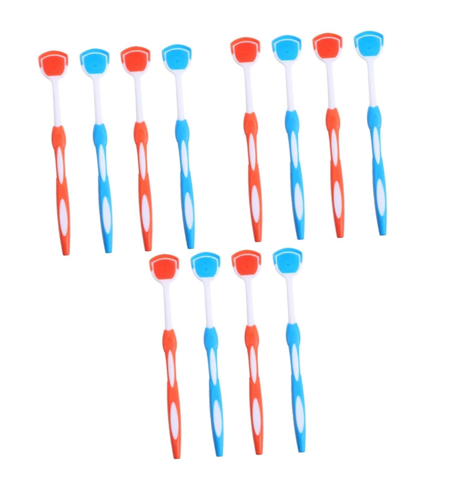 Partykindom 12-Piece Tongue Cleaner Set - Silicone Oral Hygiene Brushes for Fresh Breath - 3 Colors 19.5x3x0.6cm each - International Shipping Available - Buy Online on GoSupps.com