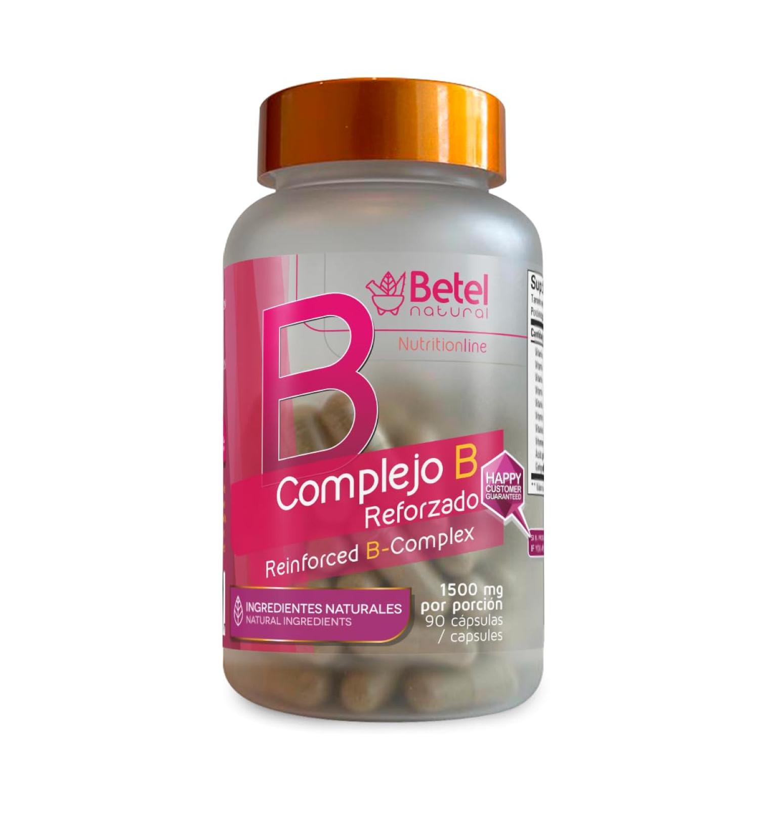 Betel Natural B Complex + (Complejo B +) with Ginkgo Biloba Capsules Full B Vitamin Spectrum - 90 Capsules