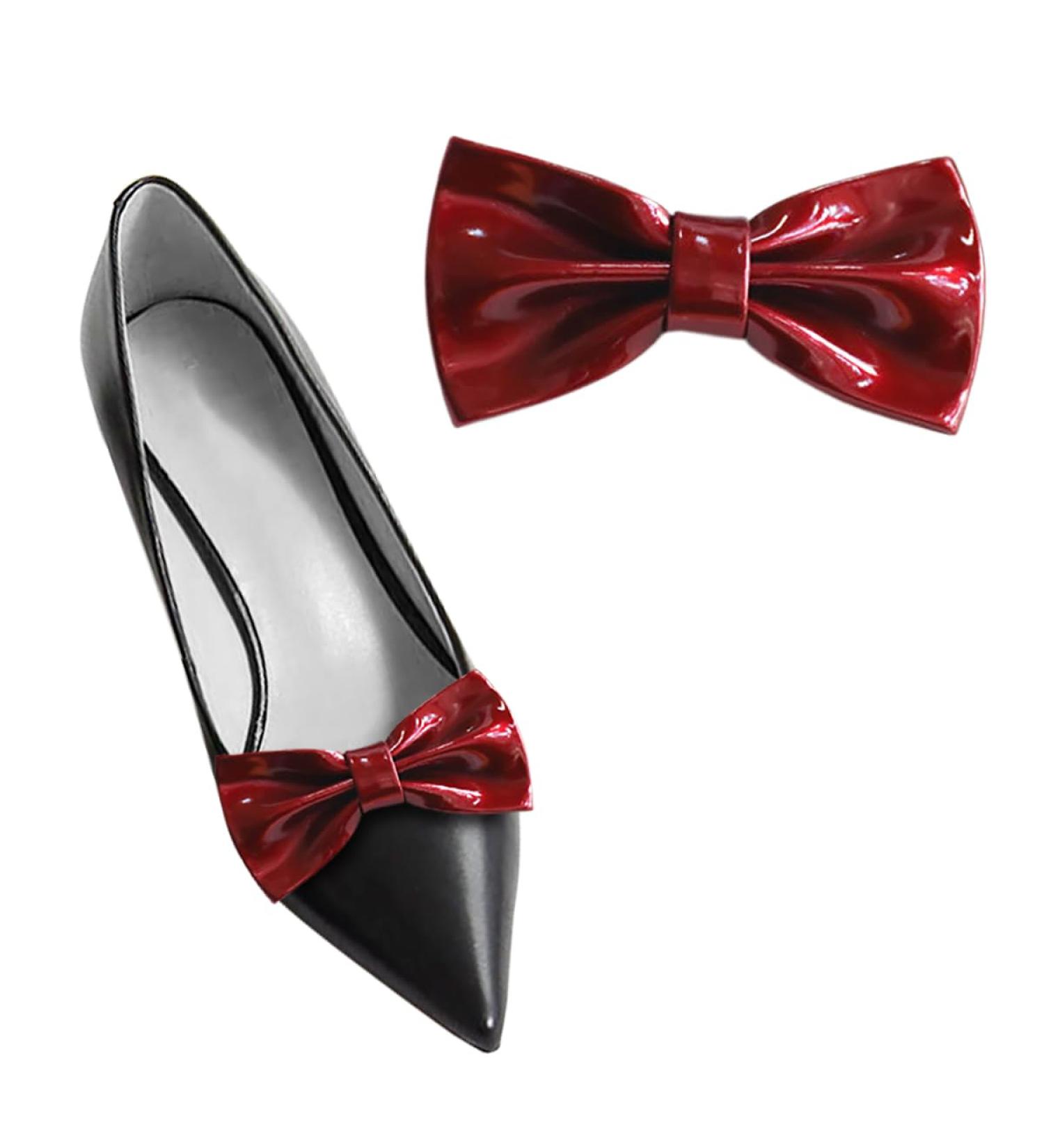 Stylish Dark Red Leather-Loop Shoe Clips - 2 Pack Removable Women's High Heel Accessories - Buy Online on GoSupps.com