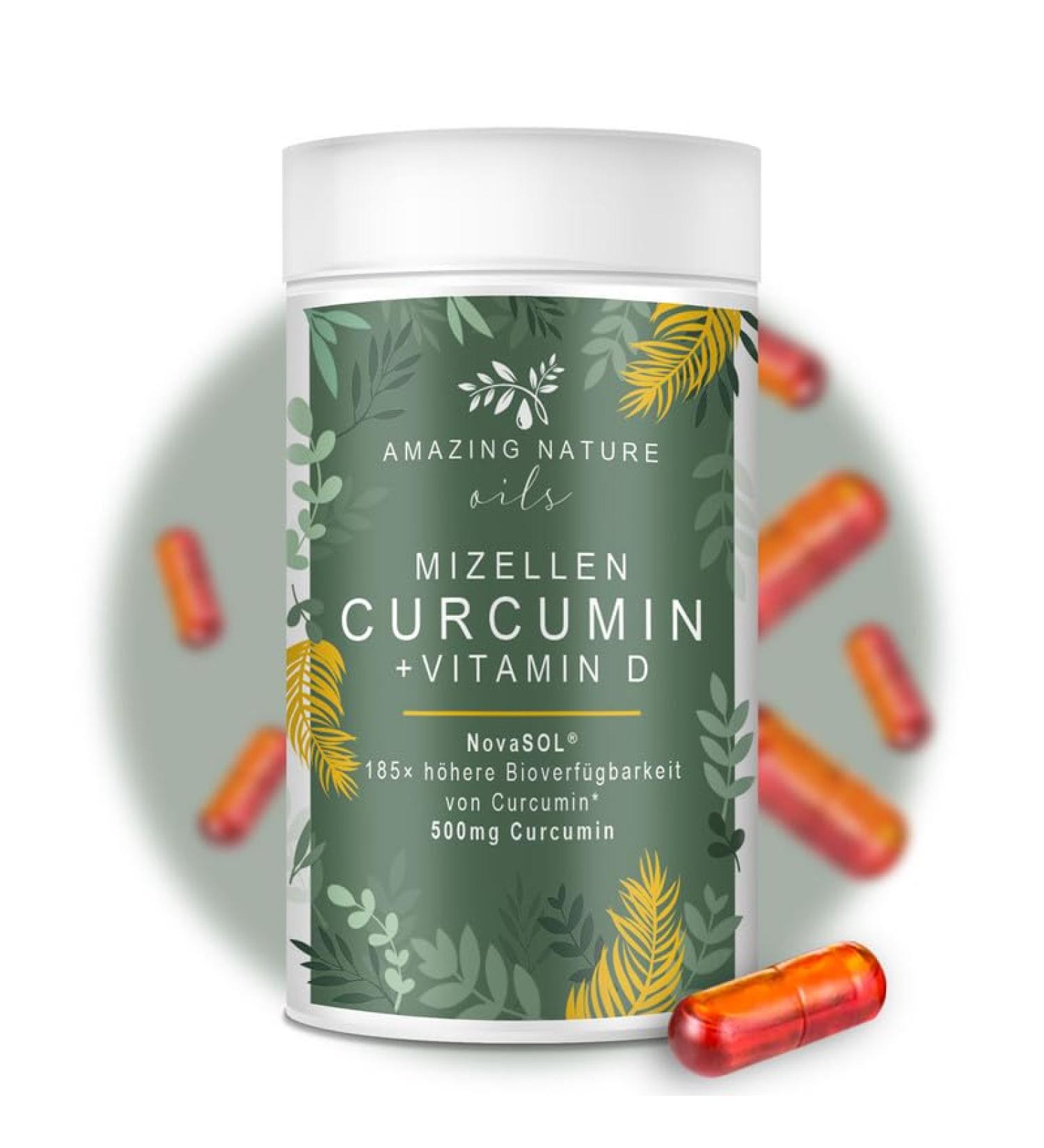 Amazing Nature Micelle Curcumin Capsules | High Dose Turmeric with Vitamin D & C | 185x Absorption | 60 Premium Liquid Capsules - Buy Online on GoSupps.com