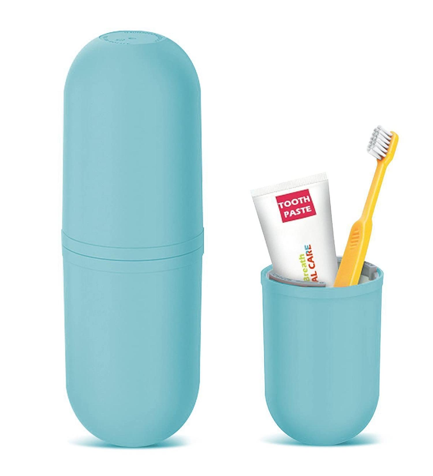 Maxmerry Portable Travel Toothbrush & Water Cup Set - Creative Toothbrush Holder for Travel Hiking Business Trips - Light Blue - Buy Online on GoSupps.com