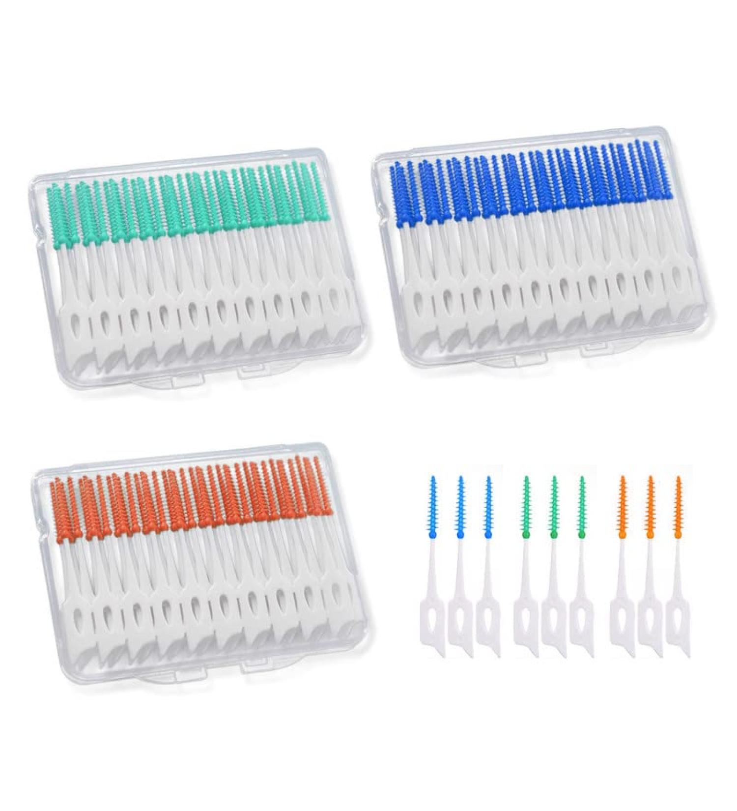 Mivaiun 120 Interdental Brushes & Dental Floss Sticks Adaptive Cleaning Tools in 3 Color Sets (Blue Green Orange) for Effective Oral Care - Buy Online on GoSupps.com