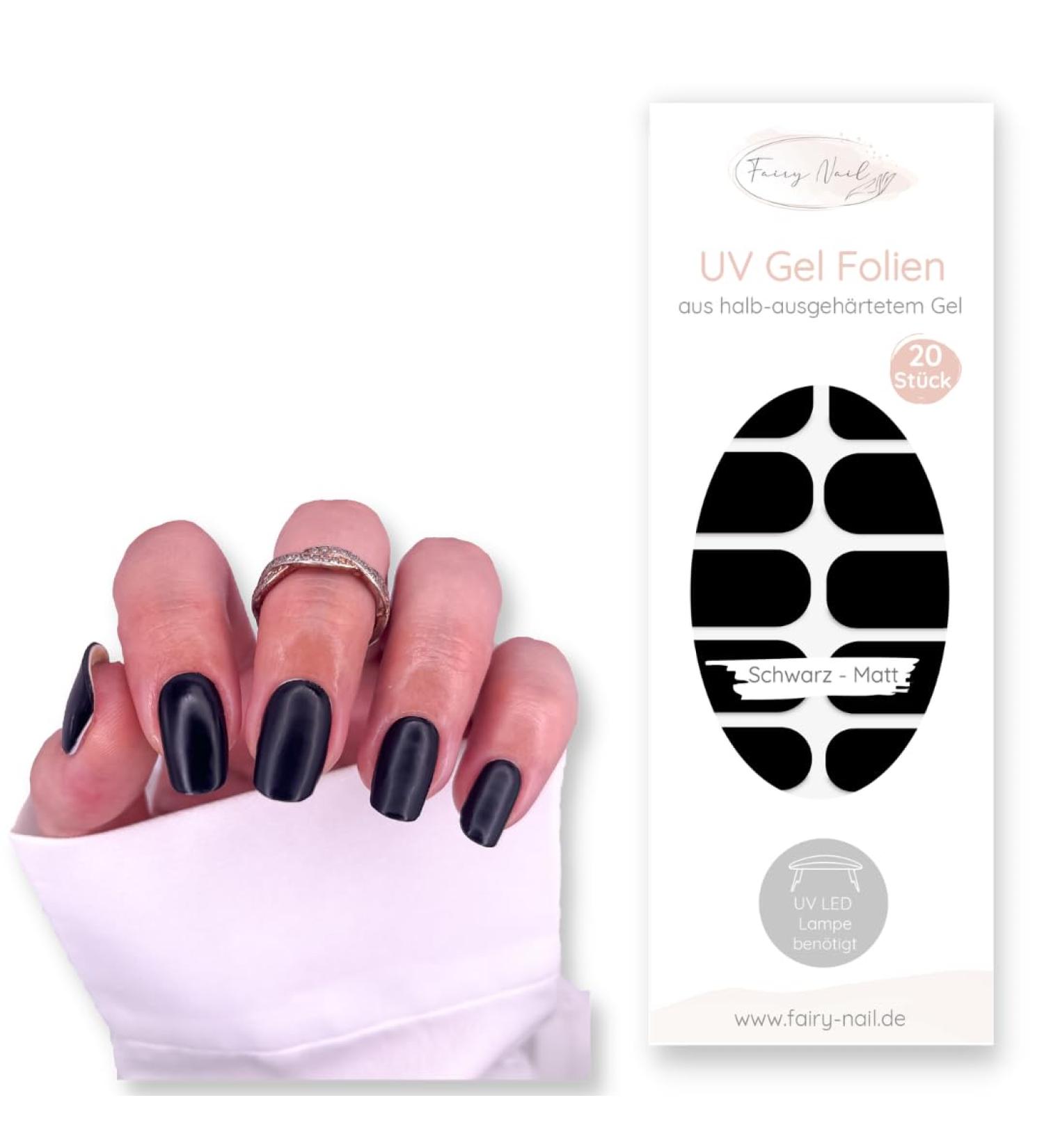 Fairy Nail UV Self-Adhesive Gel Foils 20 Black Matte Nail Wraps for Easy Nail Art - Buy Online on GoSupps.com