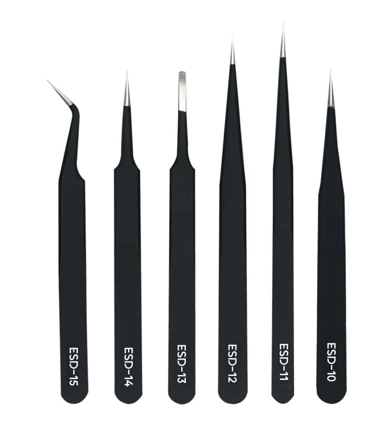 TECKMAN Precision Tweezer Set - 6PC Anti-static ESD Stainless Steel Tool Kit for Eyebrow Craft, Jewelry, Soldering & Laboratory Work - Buy Online on GoSupps.com