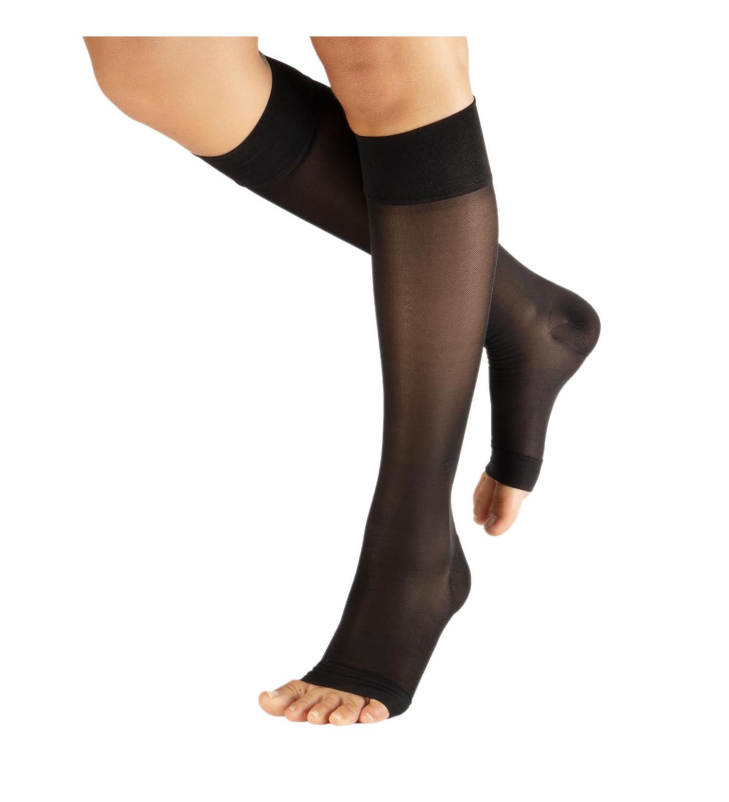 Calzitaly 1/2 Toe-Free Compression Stockings - Strong Gradual Compression 18-22 mmHg | Open Toe | Made in Italy | Black (S/M) - 2 Piece Pack - Buy Online on GoSupps.com