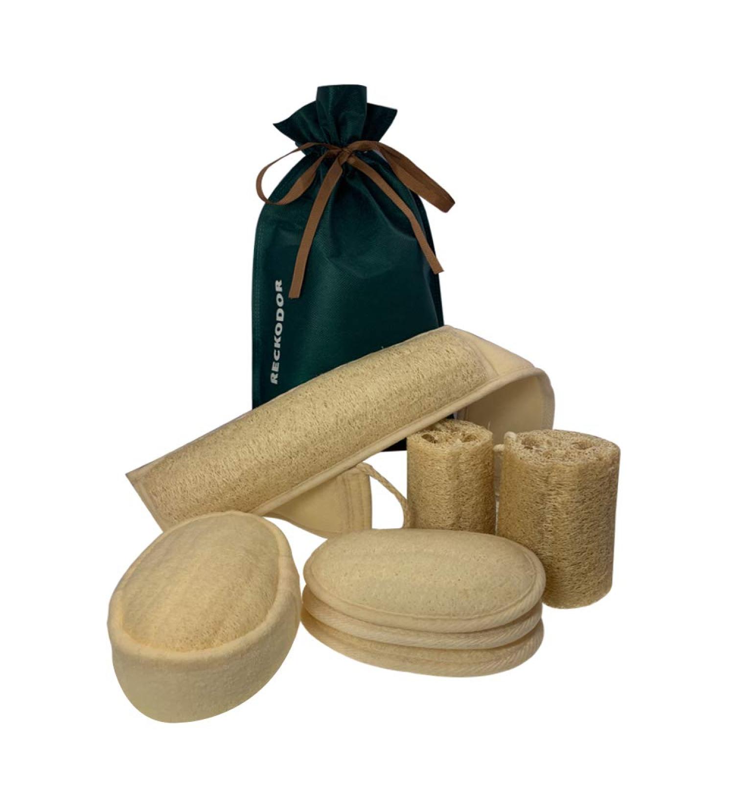 7-in-1 Natural Loofah Sponge Set for Shower Exfoliating - Back Scrubber, Luffa Sponges, Loofah Pads, Bath Scrubbers - Buy Online on GoSupps.com