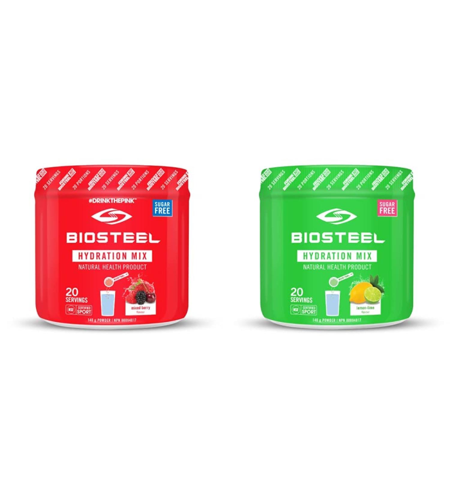 BioSteel Hydration Mix Mixed Berry + Lemon Lime Bundle (20 Servings each) Zero Sugar Hydration Drink Mixes Hydration Mix + Sports Drink Powder Mixed Berry 140 g (Pack of 1) - Buy Online on GoSupps.com