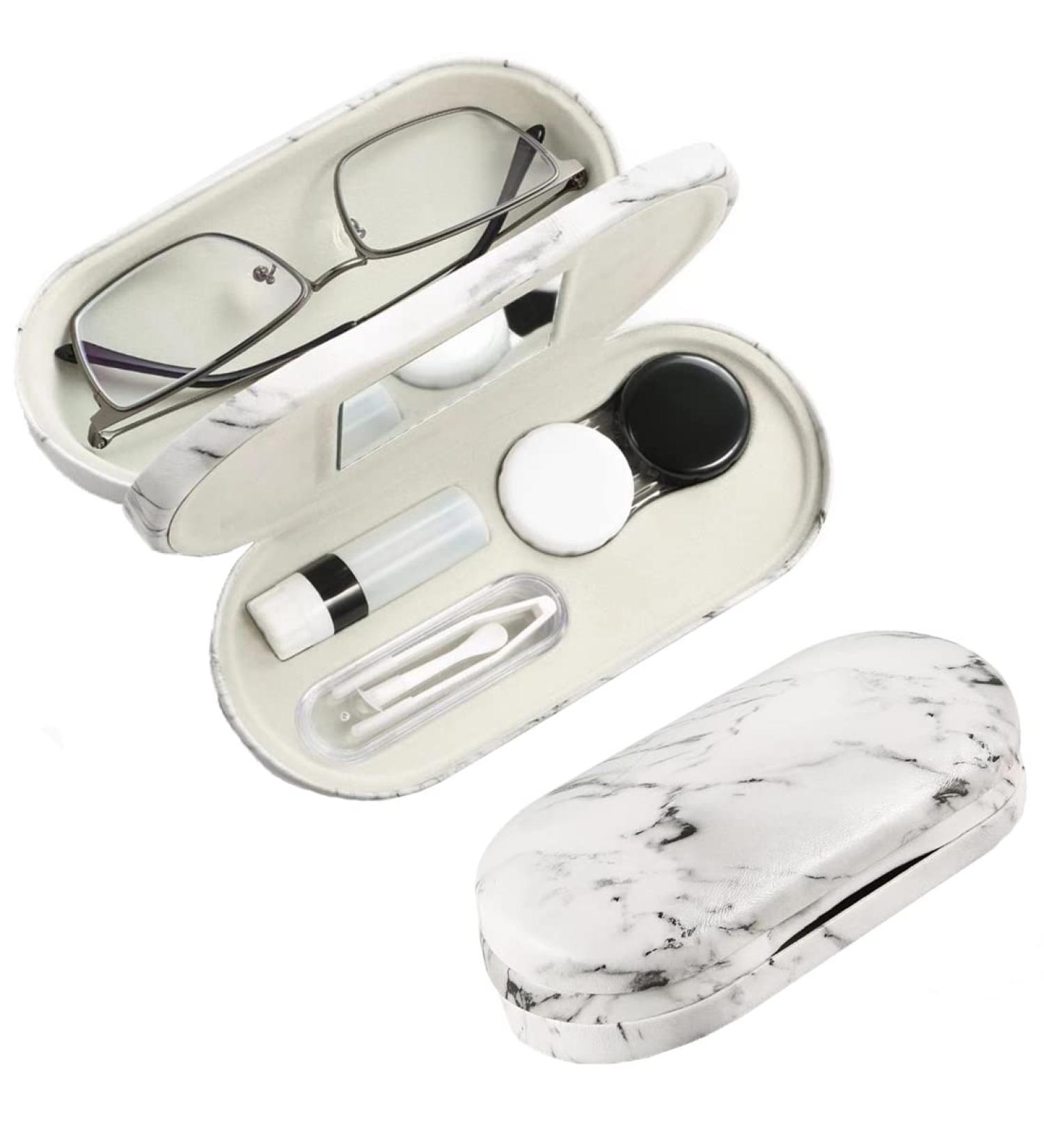 Buy 2-in-1 Double-Sided Portable Contact Lens Case & Glasses Case - Durable Marbling Design Compact Storage Set - International Shipping Available - Buy Online on GoSupps.com
