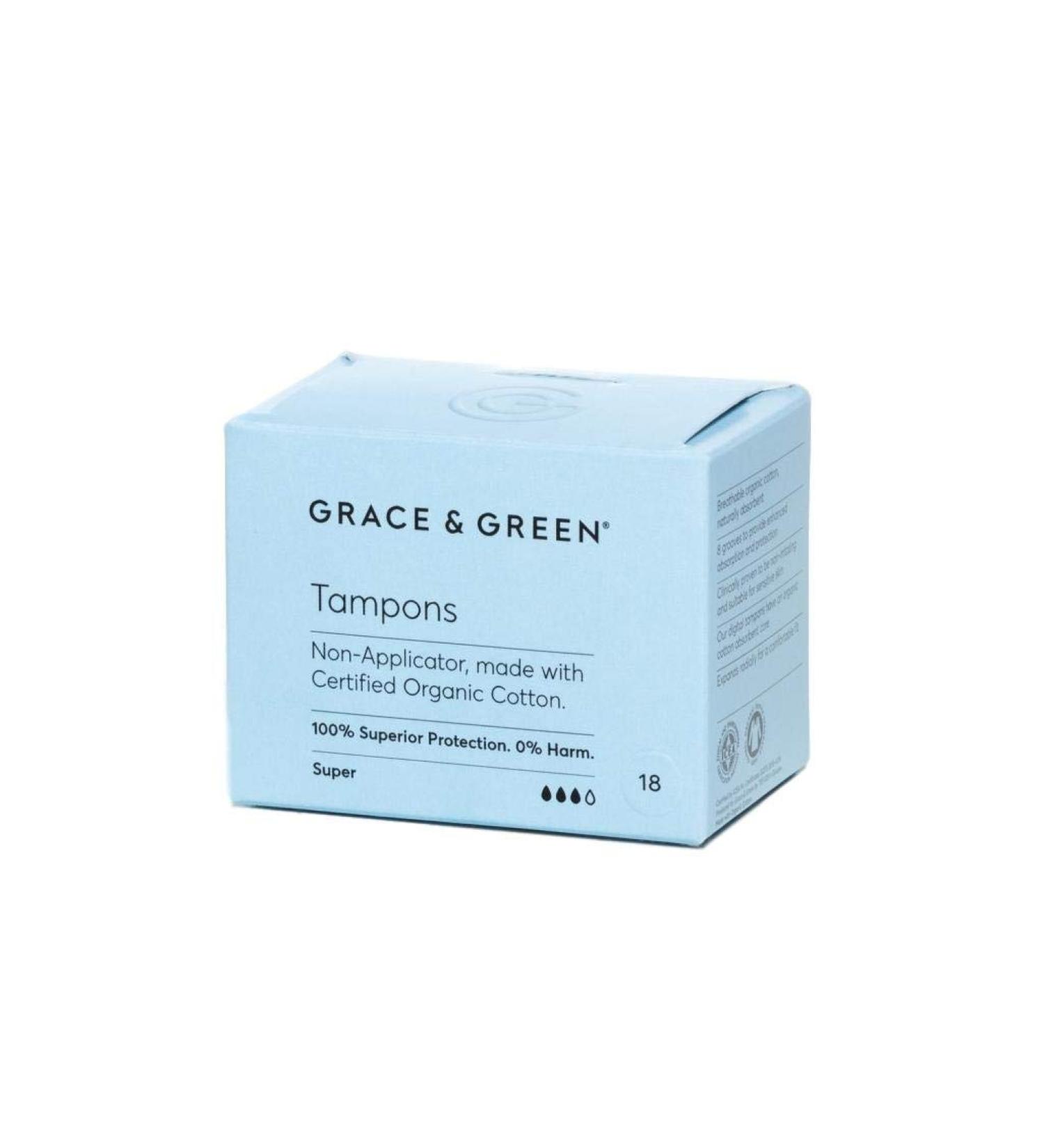 Grace & Green Premium Non-Applicator Organic Tampons - 100% Certified Organic Cotton (Super Plus 1 Pack) | Eco-Friendly & Safe - Buy Online on GoSupps.com
