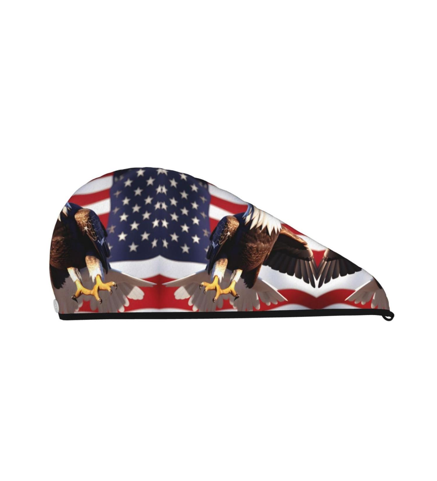 Bald Eagle American Flag Coral Velvet Dry Hair Cap - Quick-Dry Hair Towel Wrap for Men & Women | Ideal for Travel & Home - Buy Online on GoSupps.com