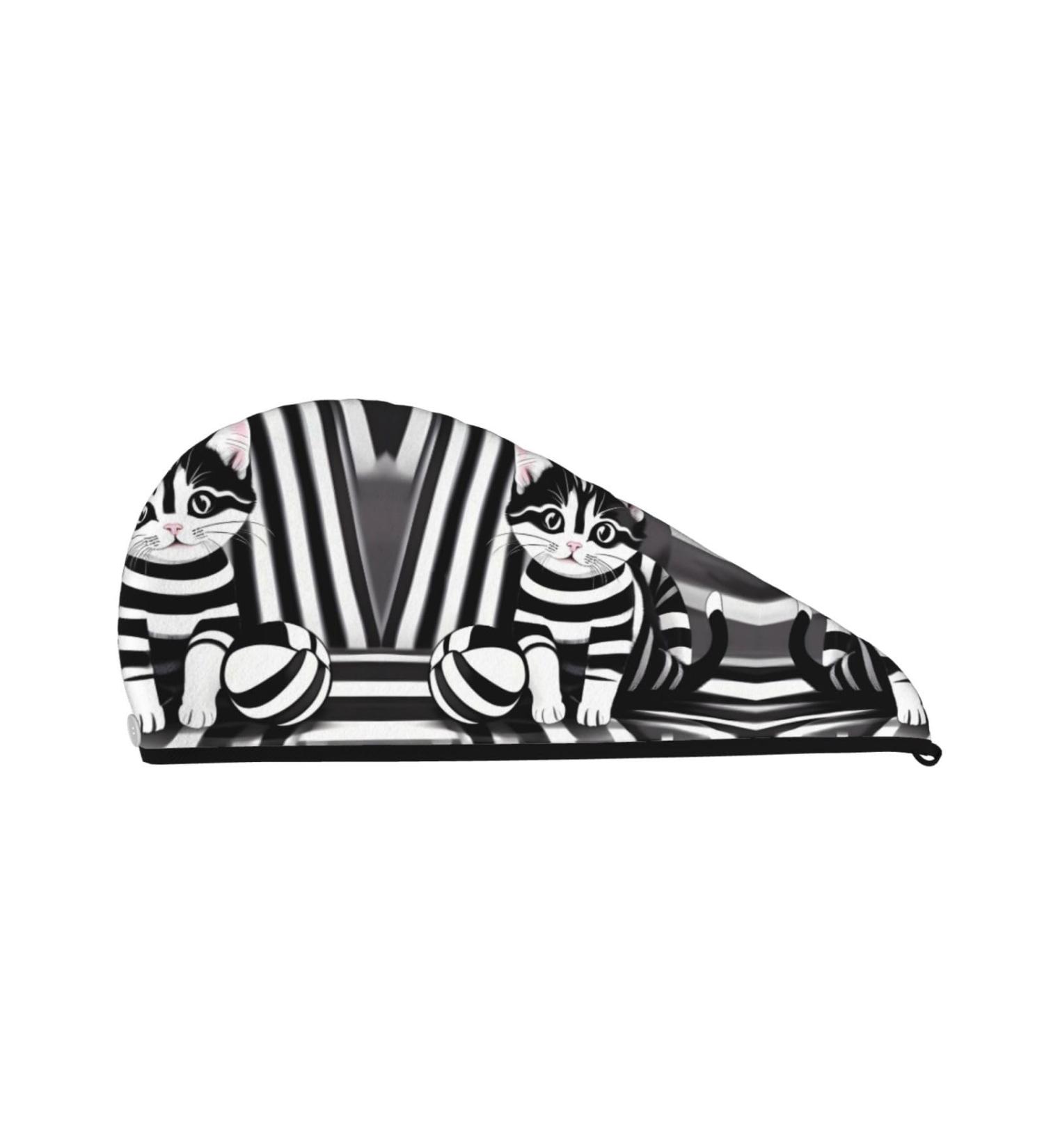 Buy Black & White Striped Kitten Hair Cap - Soft Super Absorbent Quick Dry for Long Thick Hair | Elastic Wrap for Girls & Women - International Shipping Available - Buy Online on GoSupps.com