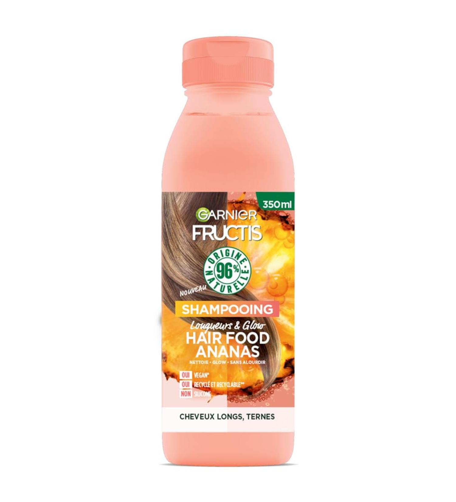 Garnier - Fructis Hair Food - Nourishing Shampoo for Lengths & Glow with Pineapple - Vegan Formula with 97% Natural Origin - For Long & Dull Hair - 350 ml - Buy Online on GoSupps.com