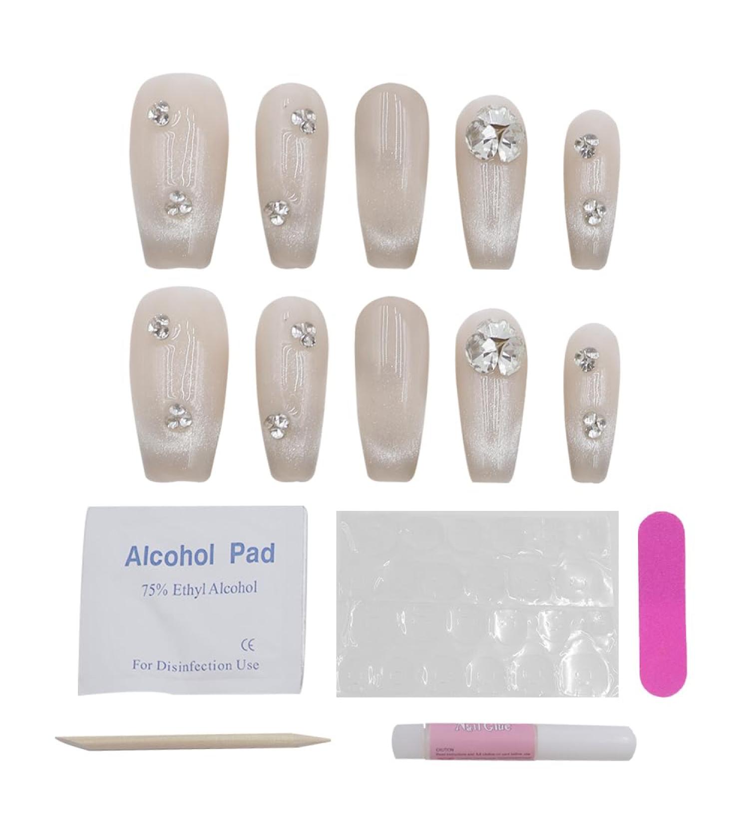 ieron Cat Eyes Cured Nail Wraps Self-Adhesive Gel Nail False Nails with Diamond Removable Glue on Nails for Girls Glitter Nail Tips (XS) - Buy Online on GoSupps.com