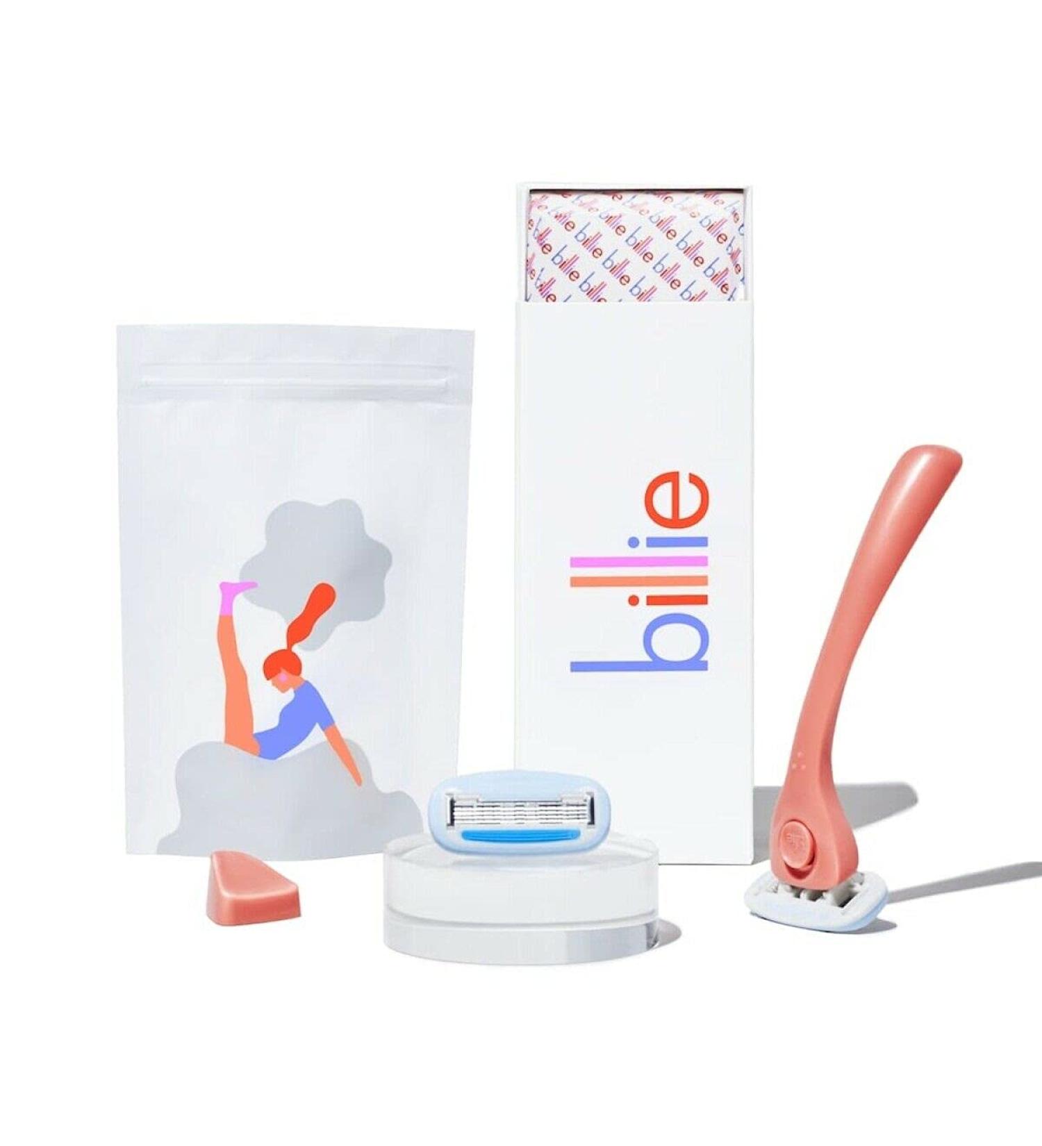 BLESS LINEN Billie Shaving Razor Coral w/(2) 5-Blade Cartridges AND the Magic Holder!