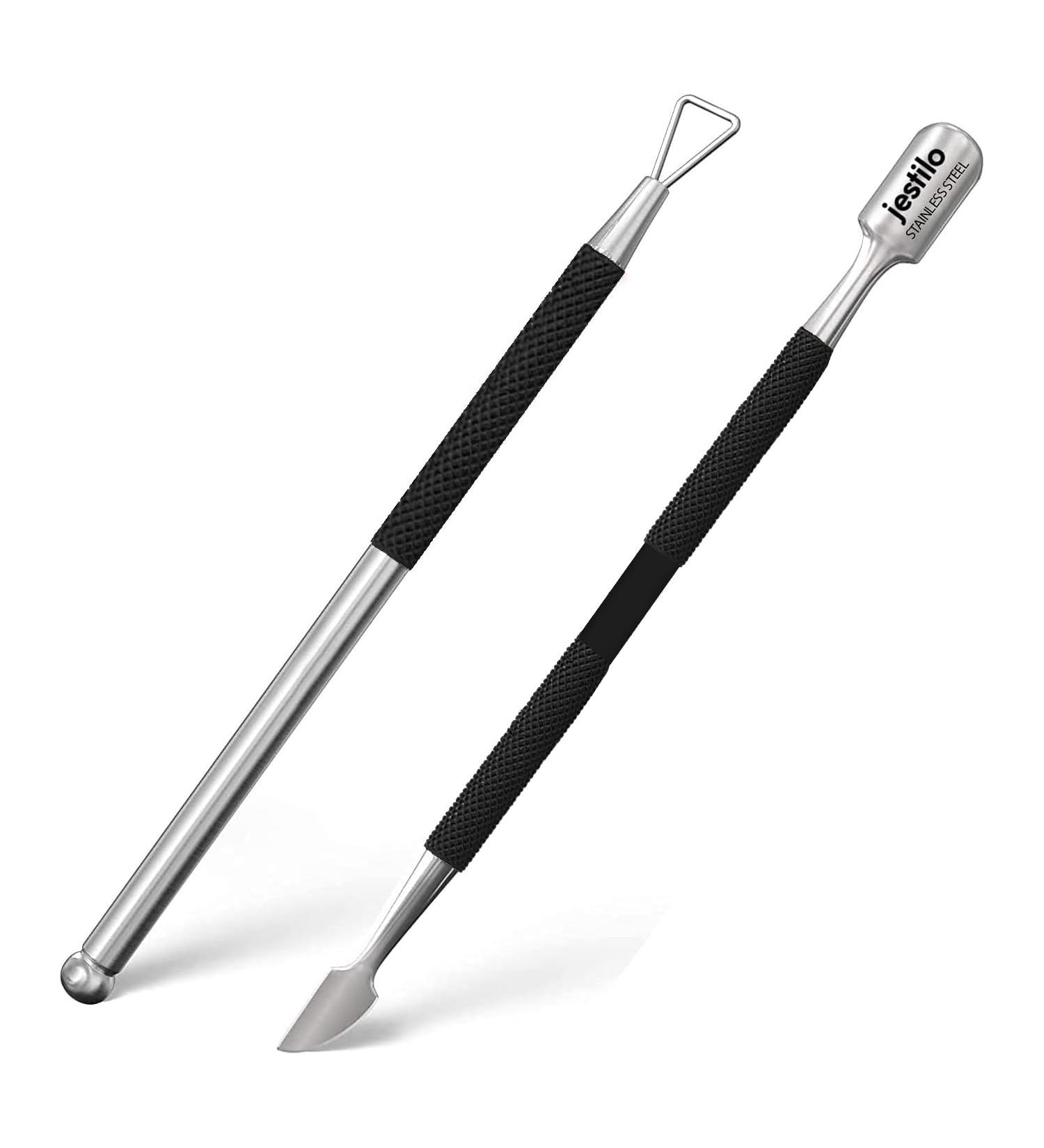 Jestilo Stainless Steel Cuticle Pusher and UV Gel Nail Polish Remover Pack of 2 Cuticle Remover & Trimmer | Nail Art Tools Scraper and Cleaner (Black) - Buy Online on GoSupps.com