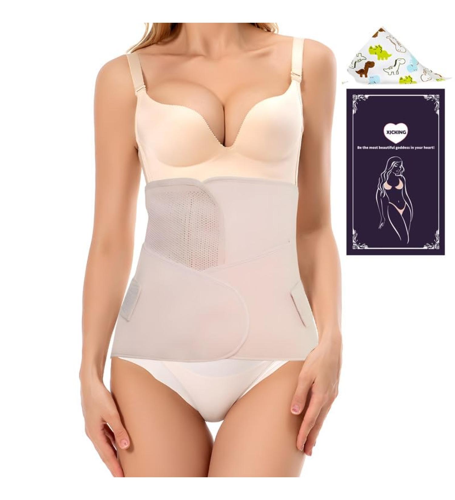 Postpartum Belly Band Wrap 2 in 1 - C Section Binder & Waist Recovery Support Girdle for Seamless Post Pregnancy Body Shaping - Faja Postparto Cesarea - Beige One Size - Buy Online on GoSupps.com