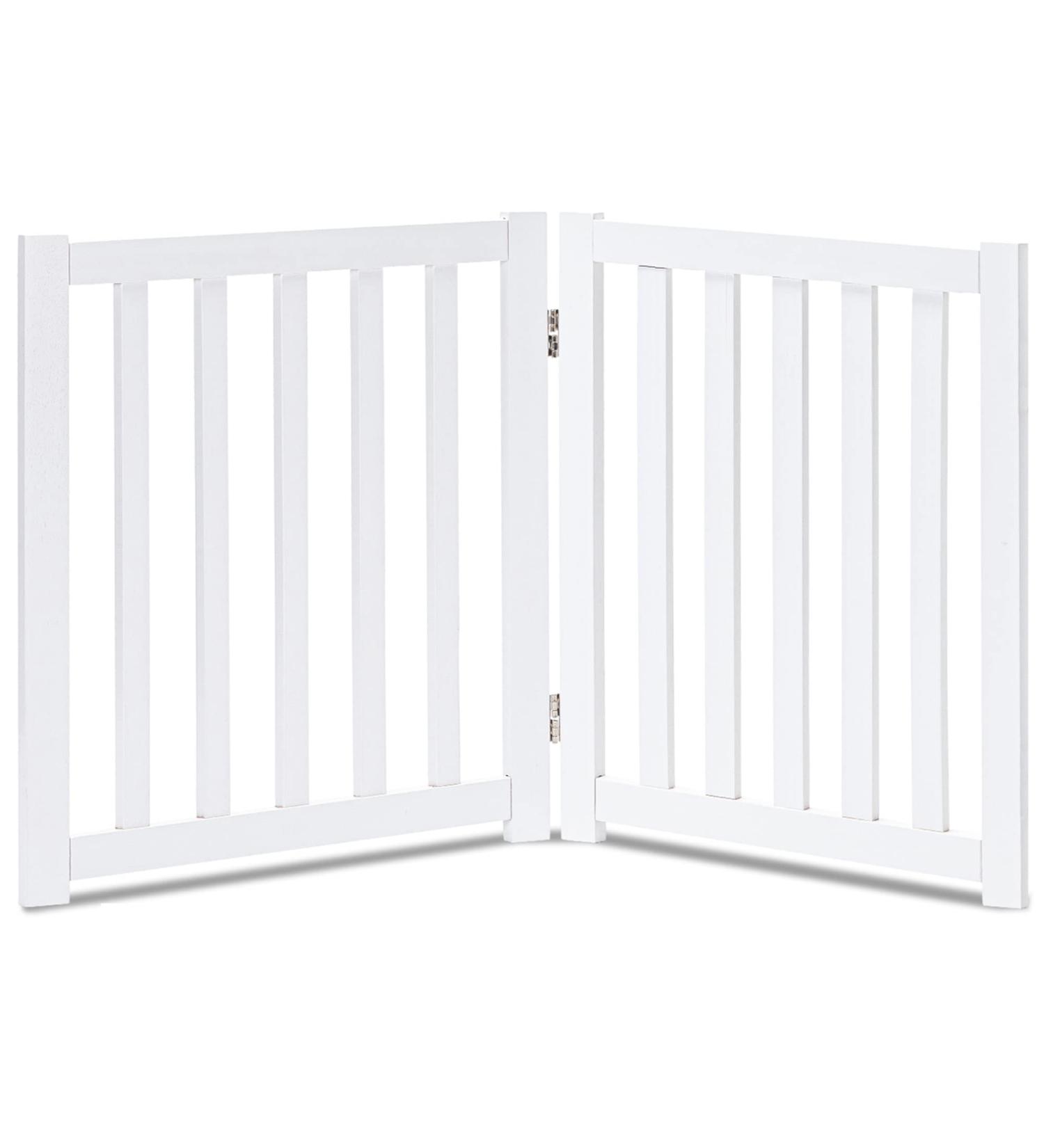 Oak Wood Freestanding Pet Gate | Indoor Outdoor Safety Fence for Dogs | 2 Panel 24 White Gate for Doorways, House, Stairs - Buy Online on GoSupps.com