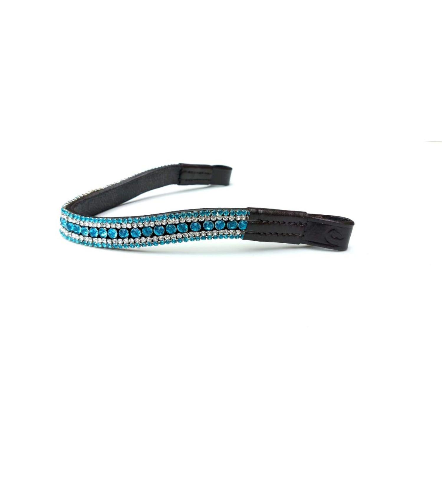 Equipride Horse Browband with Bow Shape - Rhinestone & Turquoise Brown Leather - Cob 15 | Premium Equestrian Gear - Buy Online on GoSupps.com
