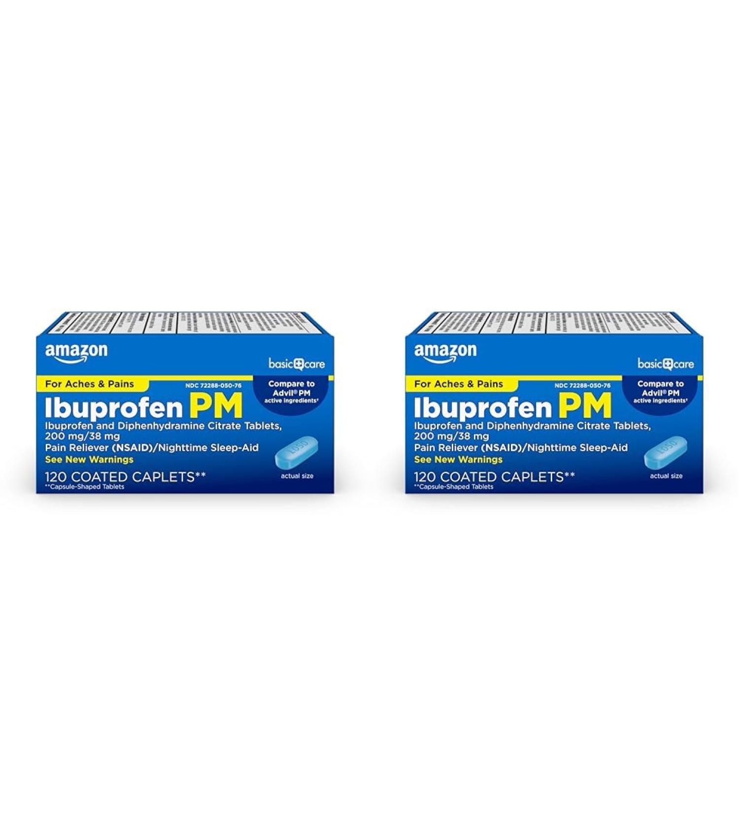 Amazon Basic Care Ibuprofen PM - Pain Reliever & Sleep Aid Tablets (200 mg Ibuprofen & 38 mg Diphenhydramine Citrate) - 120 Count (Pack of 2) - International Shipping Available - Buy Online on GoSupps.com