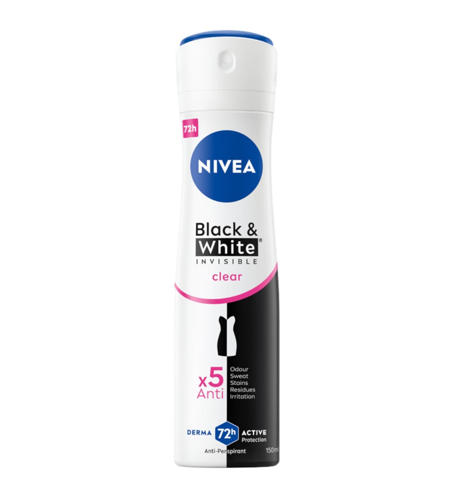 Nivea Womens Deodorant Clear Spray Invisible For Black & White 150 Ml 4.95 Fl Oz (Pack of 1) - Buy Online on GoSupps.com