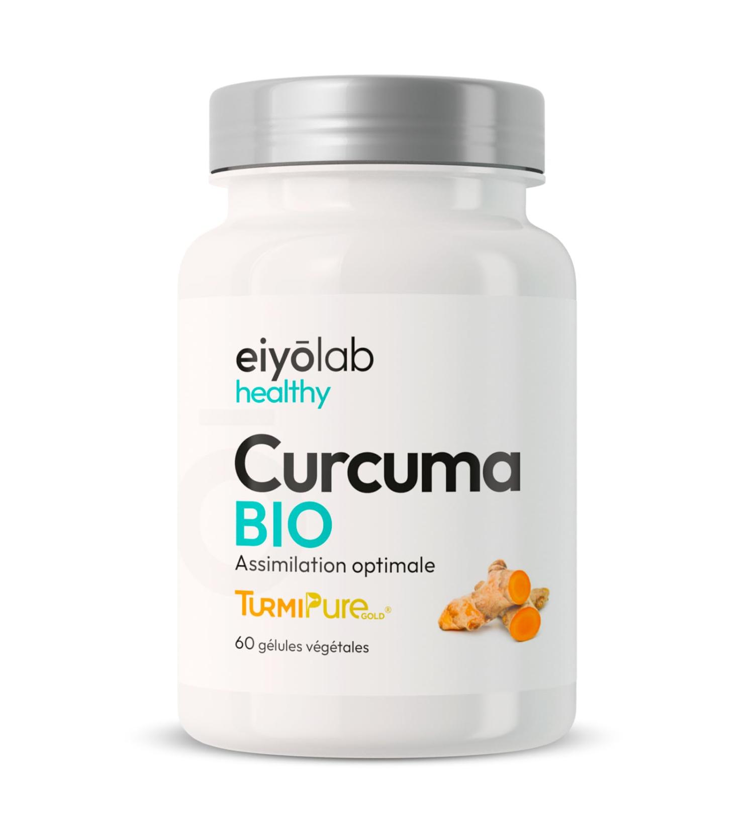 Organic Turmeric Capsules for Joints | Black Pepper Free for Excellent Digestive Tolerance | 60 Vegan Capsules of 300mg of Turmipure Gold Patented Curcumin | Made in France | Eiyolab - Buy Online on GoSupps.com
