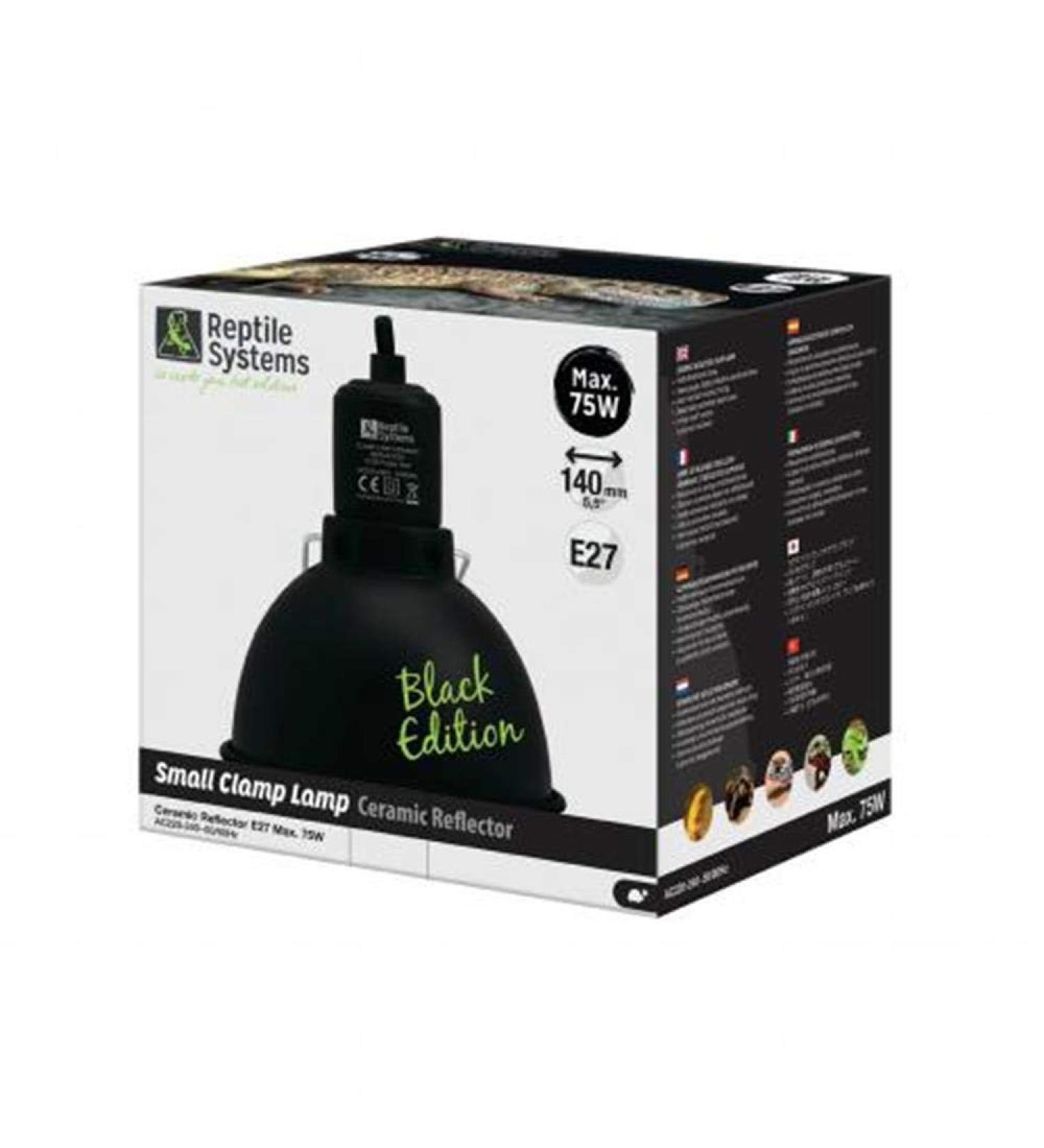 Reptile Systems D3 E27 BLACK EDITION Ceramic Clamp Lamp with Reflector | SMALL 140mm | 75w MAX