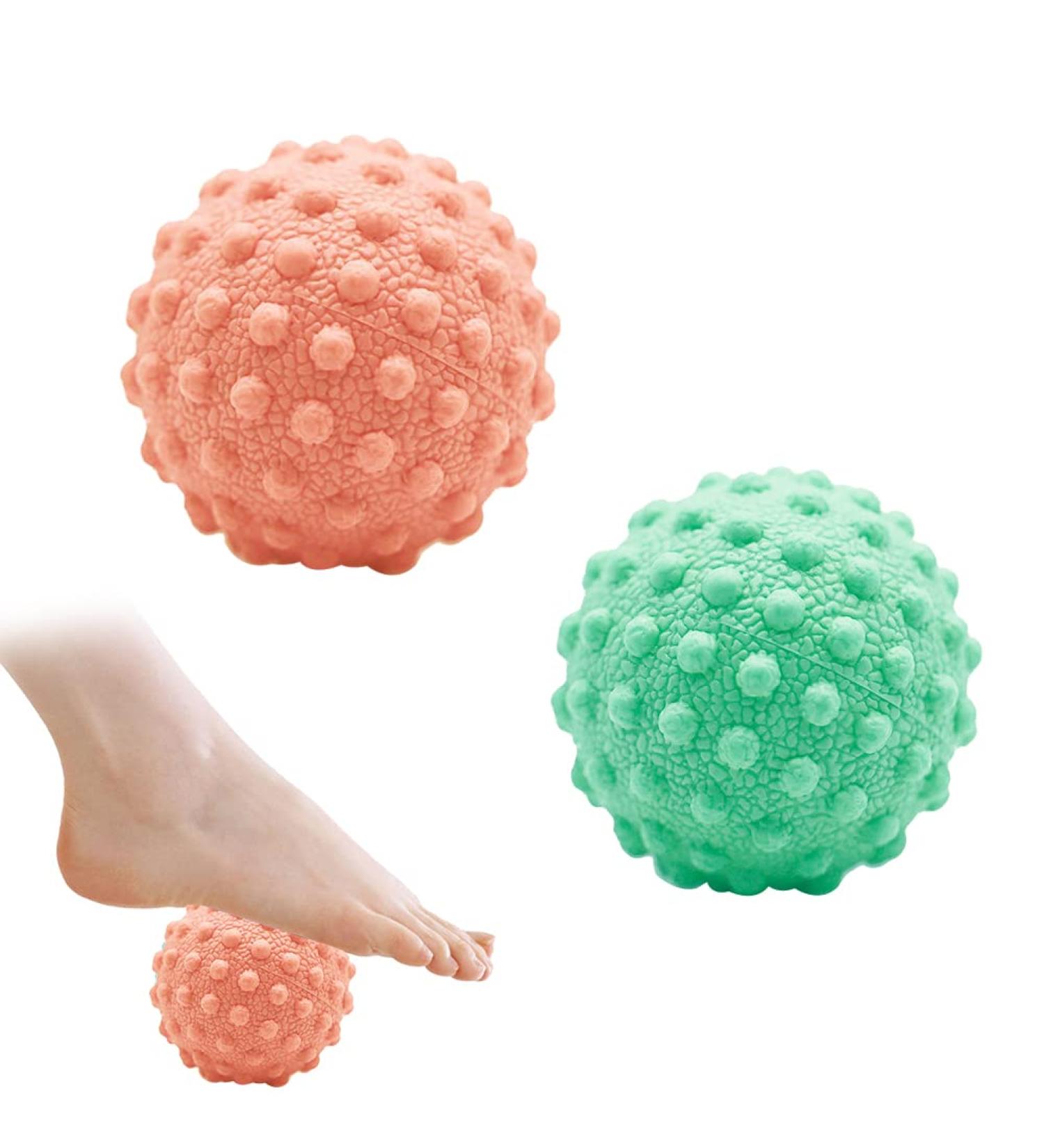 Hedgehog Massage Balls Set - 2 Piece Foot & Gymnastics Massage Balls (49mm) | Orange & Green Nopping Ball for Relaxation & Fitness - Buy Online on GoSupps.com