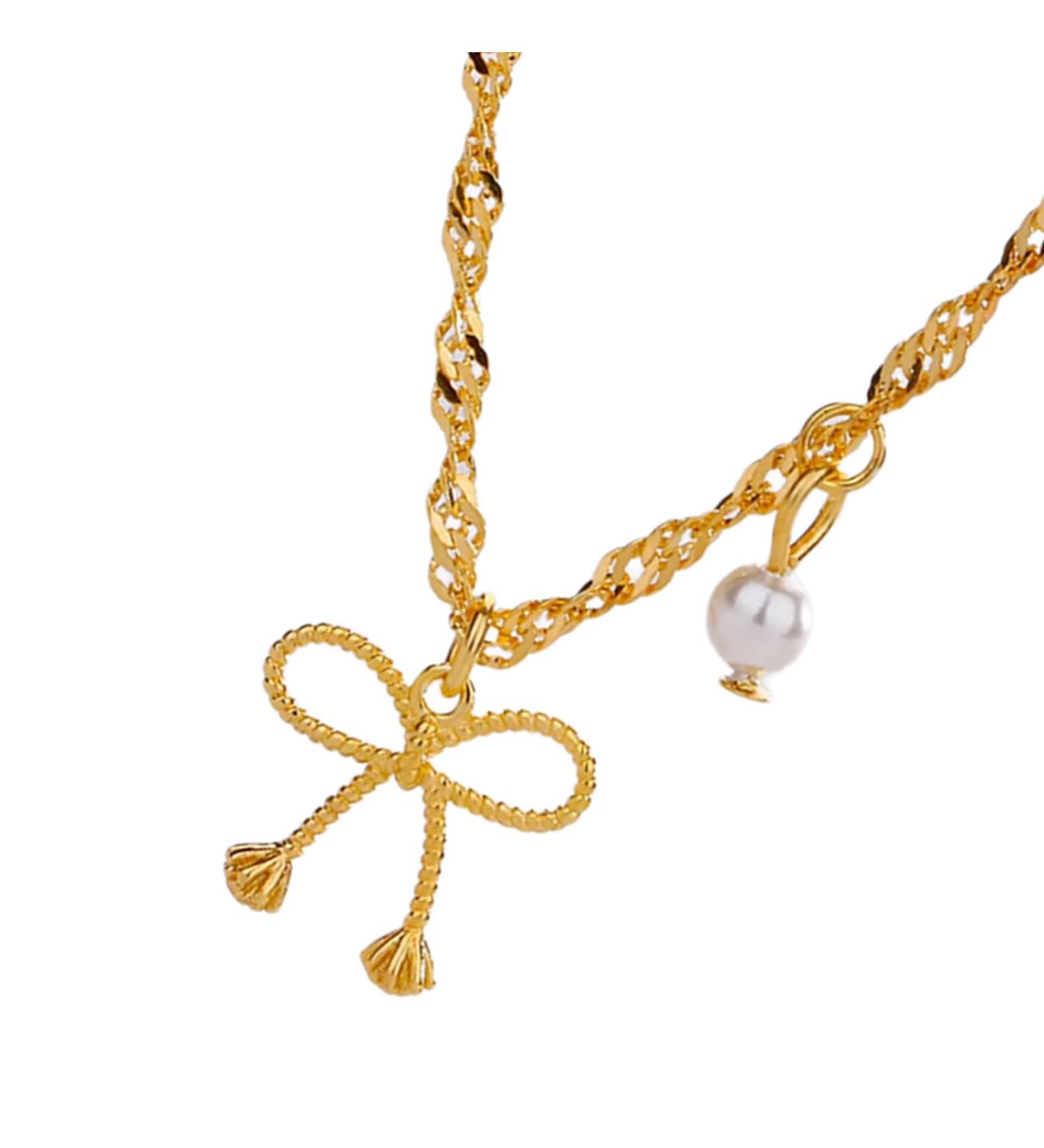 Oralgo Exquisite Hollow Bowknot Adjustable Necklace | Statement Trailer Necklace in Gold for Special Occasions - Buy Online on GoSupps.com