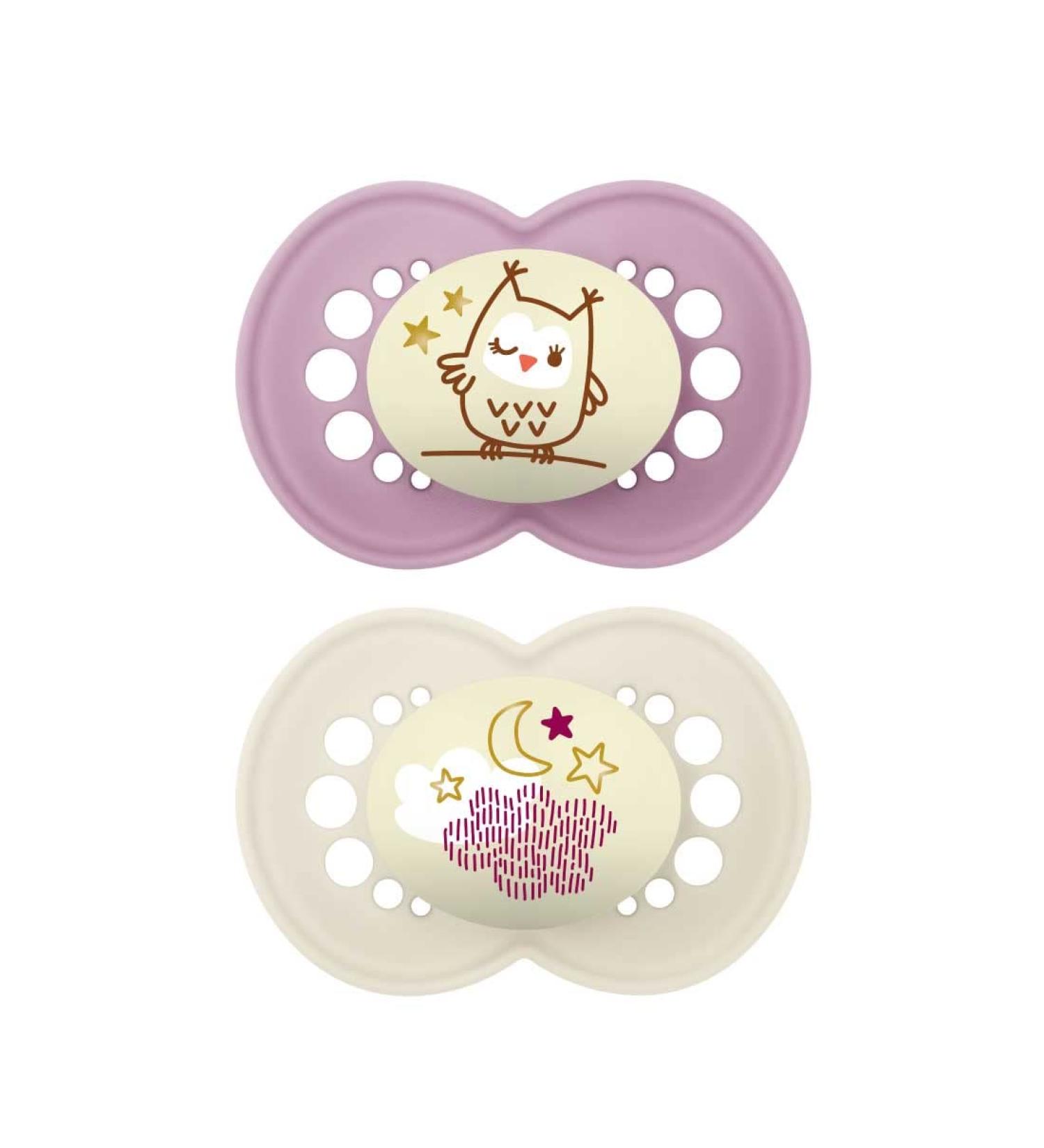 MAM Original Night Luminous Pacifiers Set of 2 - Silicone 6-16 Months Pink & Various Models with Pacifier Case - Buy Online on GoSupps.com