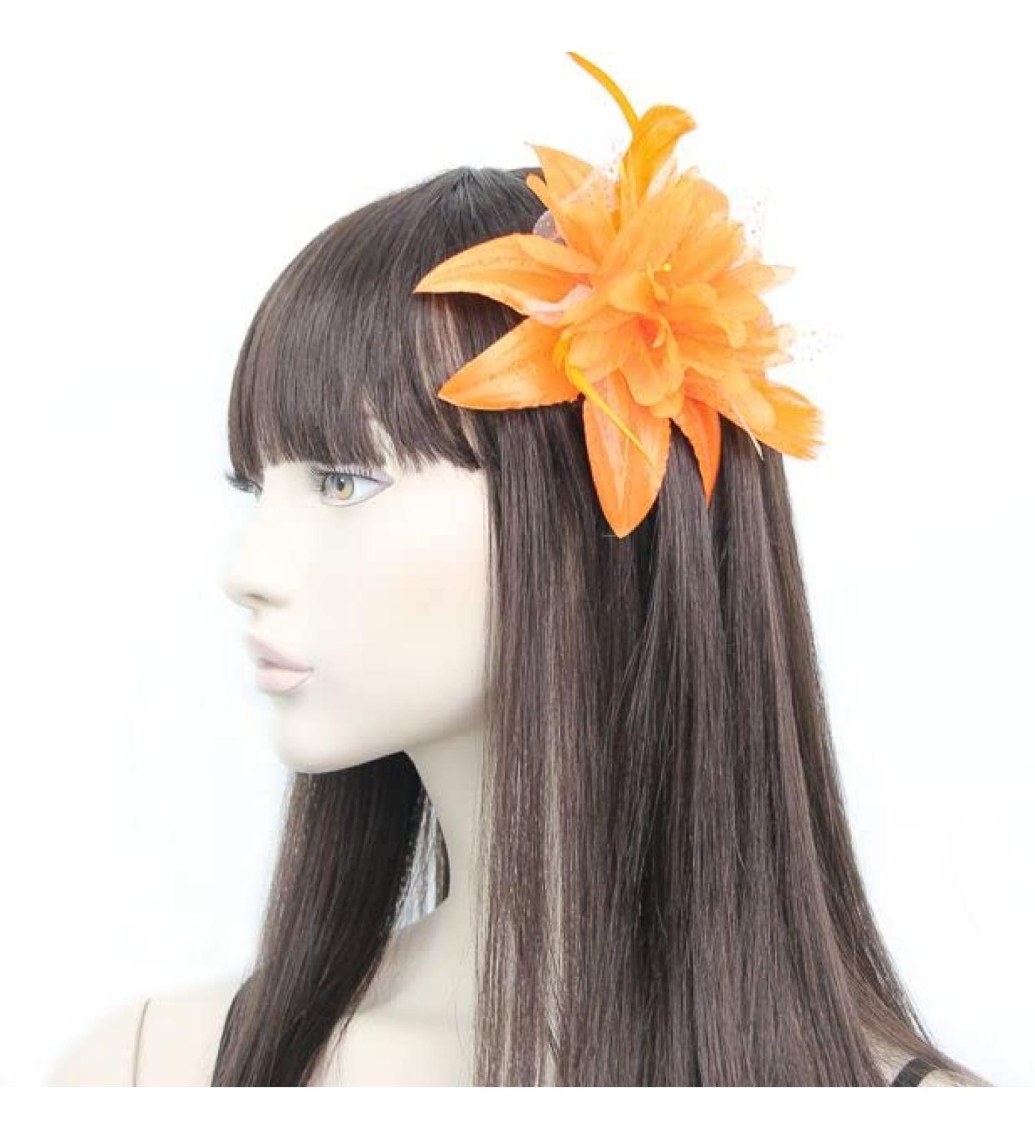 Arranview Jewellery Orange flower fascinator comb with feather tendrils Orange One Size - Buy Online on GoSupps.com