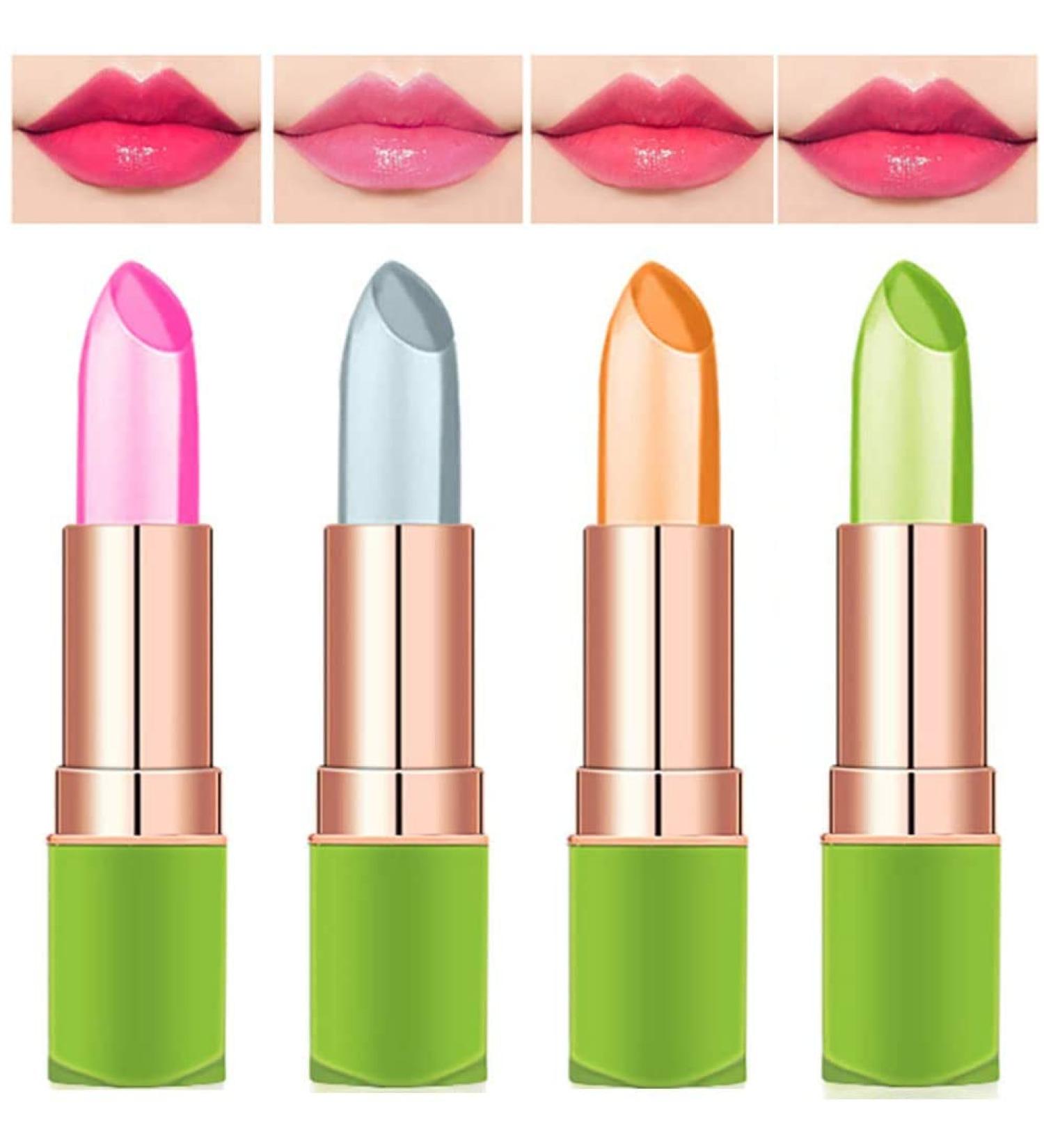 4Pcs Aloe Vera Lipstick Color Changing Lipstick Jelly Lipstick Long Lasting Moisturizer Lip Balm Magic Temperature Color Change Lip Gloss Set - Buy Online on GoSupps.com
