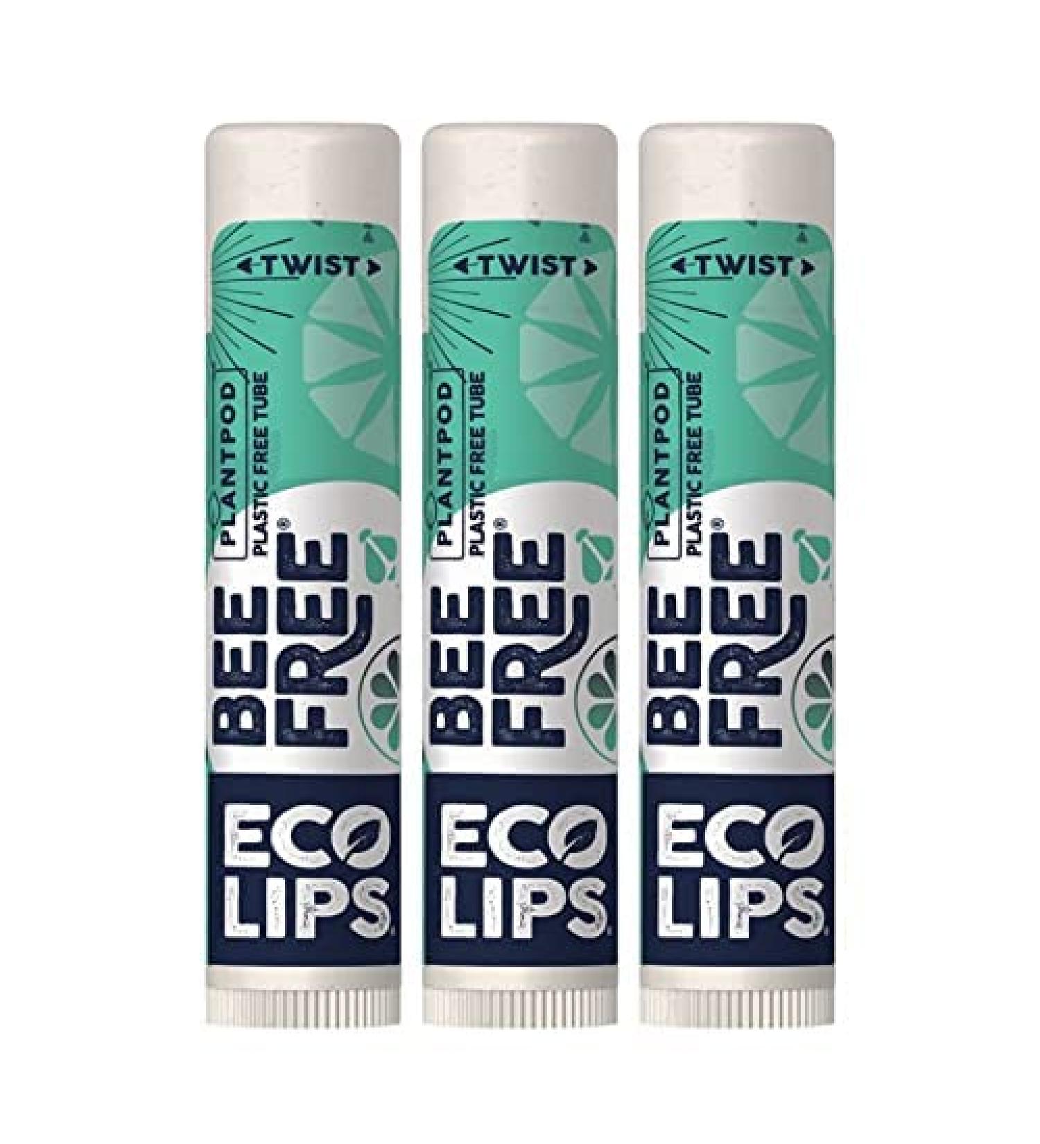 Sweet Mint Vegan Lip Balm 3 Pack by Eco Lips | Natural Bee Free with Organic Ingredients | Plastic-Free Plant Pod Packaging | Made in USA - Buy Online on GoSupps.com