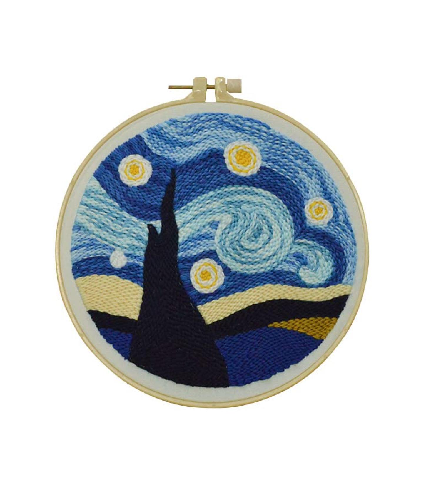 Punch Needle Rug Kit - Van Gogh Starry Sky Design | Beginner Embroidery Set with Color Pattern, Yarn, and Instructions - Buy Online on GoSupps.com