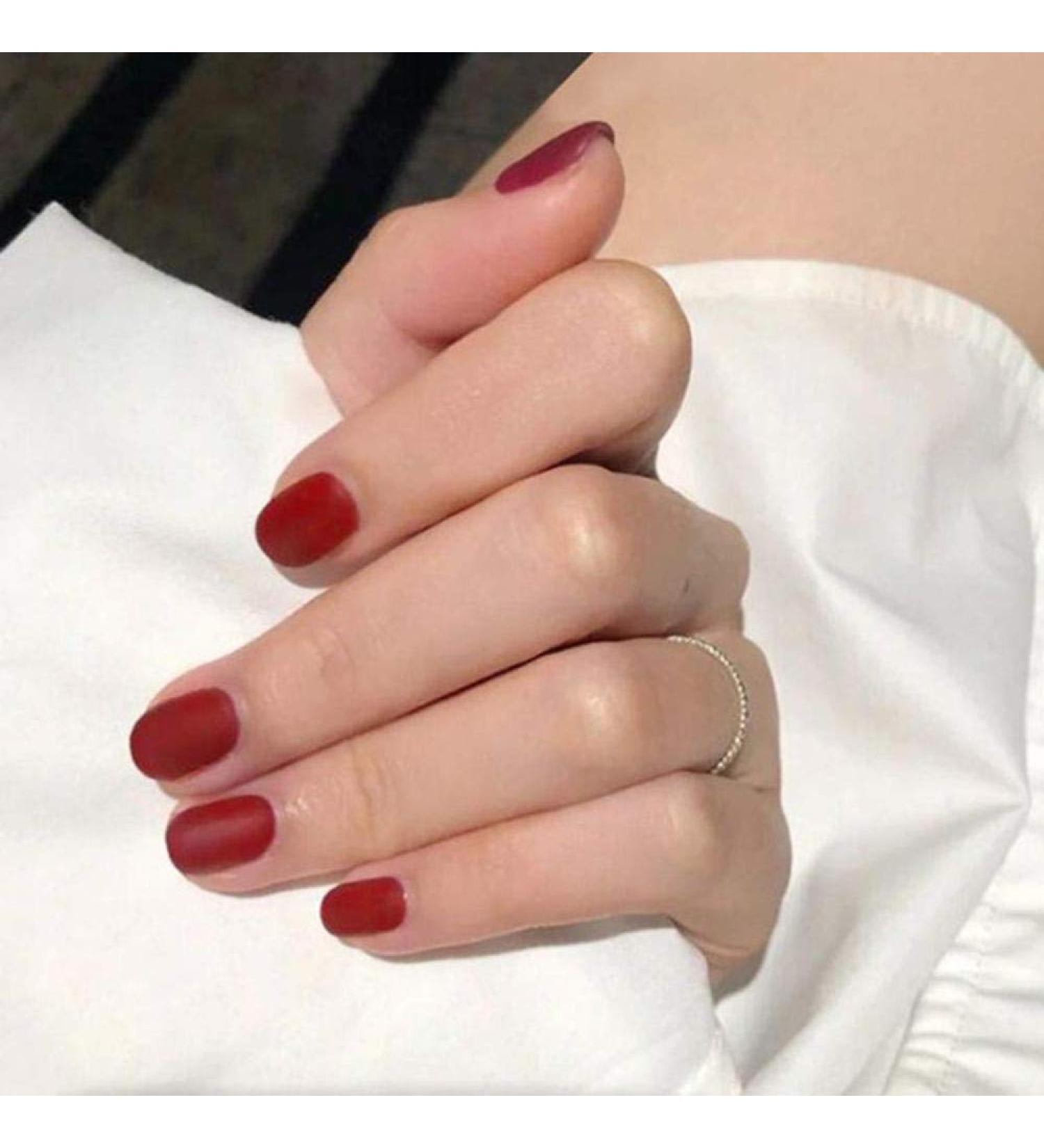 Huil Artificial Nail Square Matte Fake Nail Red Short Press the Nail Pure Color Full Cover False nail tips for women and girls