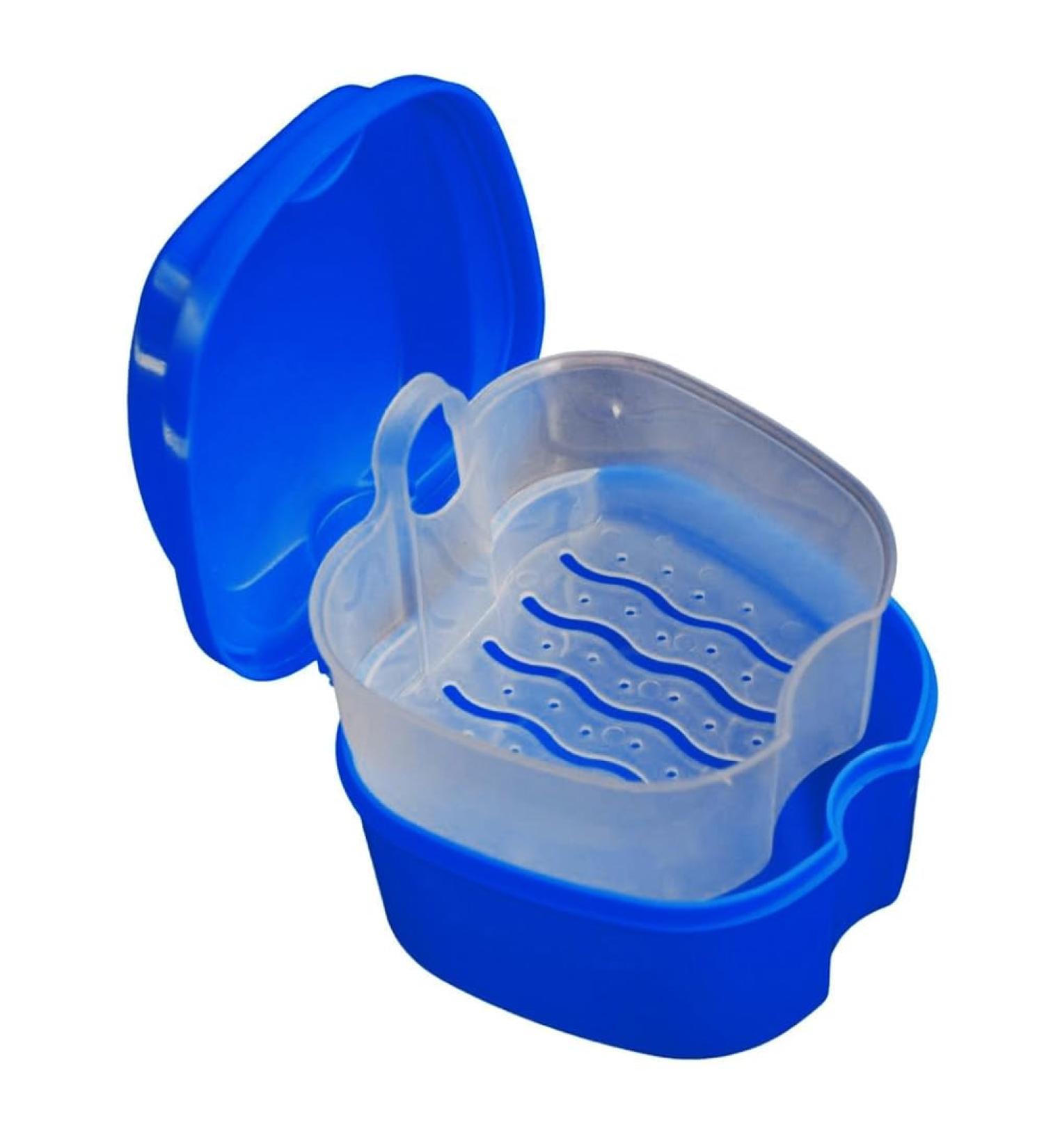 2PCs Prosthesis Case & Cup Set - Compact Bath Box for False Teeth | Dark Blue Full Protection & Sieve - Buy Online on GoSupps.com