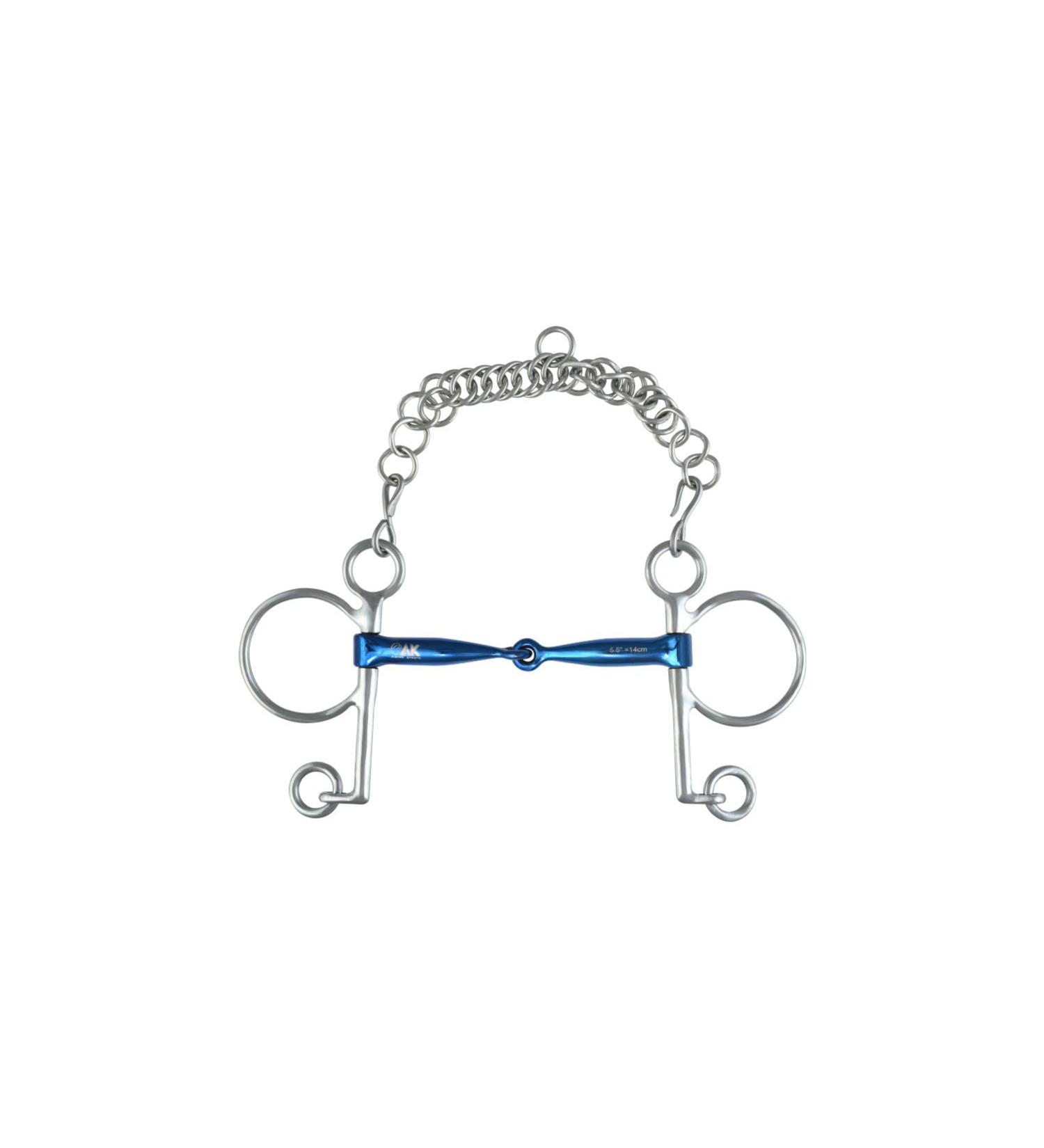 AK Pelham Bit with Single Joint with Curb Chain Horse Riding Bits AKRS-2608 (5.00'' Blue-Silver) 5.00'' Blue-Silver
