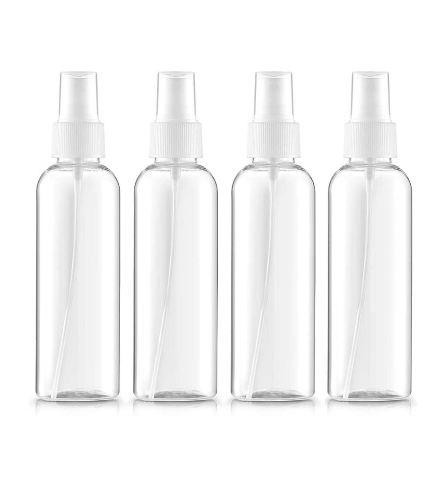 Transparent Plastic Spray Bottles Set - 4PCS Reusable Fine Mist Atomiser for Essential Oils & Travel (100ml 3.5oz) - Ideal for Perfume & Liquid Storage - Buy Online on GoSupps.com
