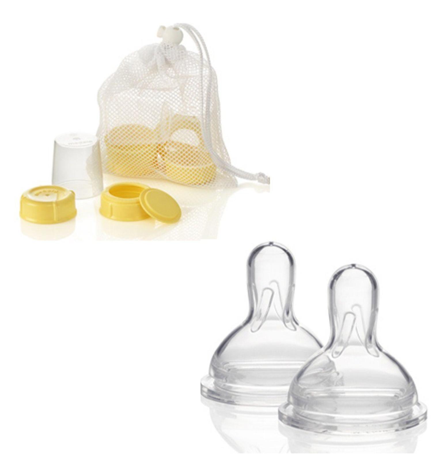 Medela Breastmilk Bottle Spare Parts with Three Medium-Flow Wide Base Nipples