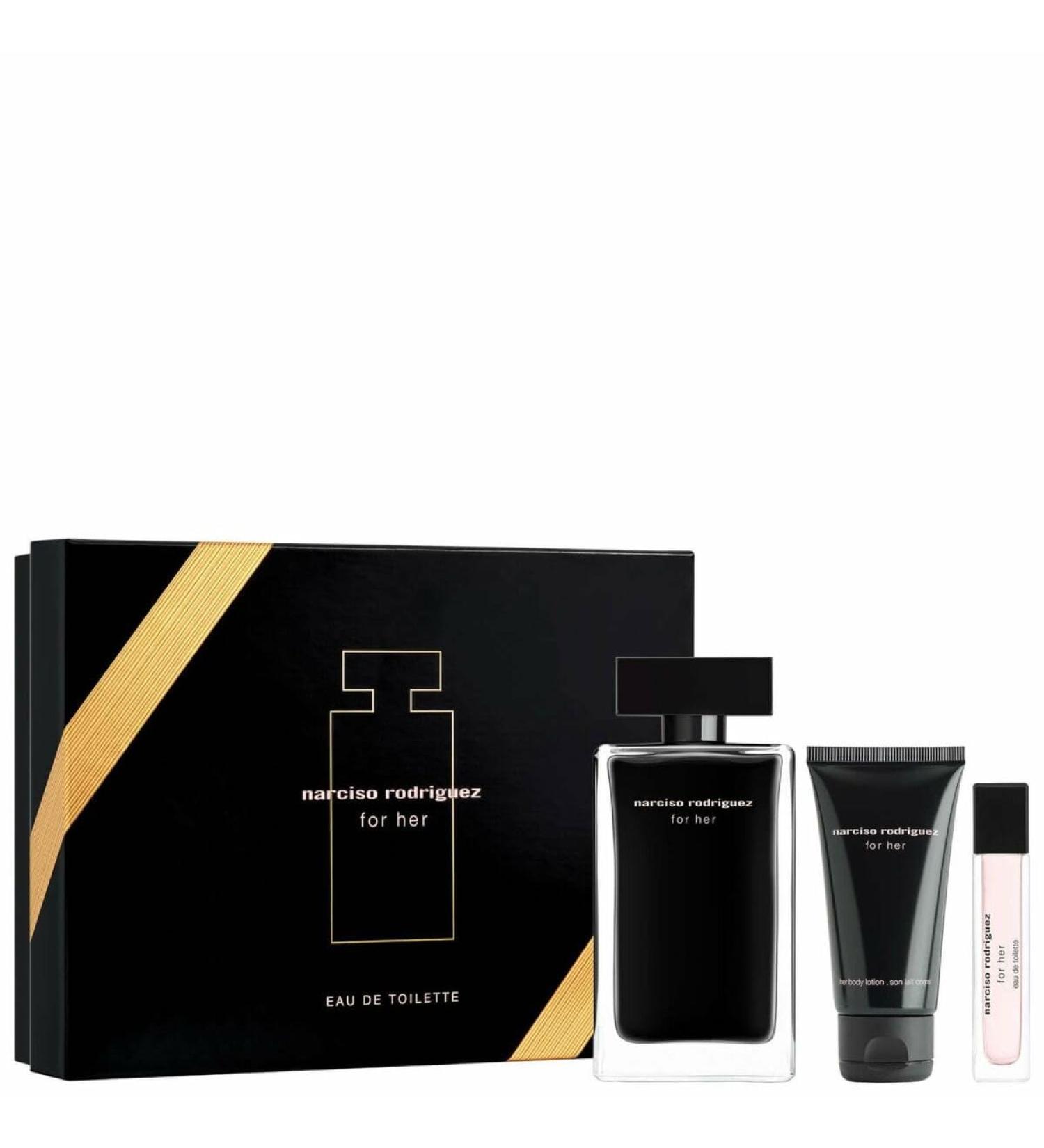 Narciso Rodriguez For Her EDT Gift Set (Eau de Toilette 3.3 Fl. Oz + EDT mini 0.33 Fl. Oz + Body Lotion 1.6 Fl. Oz)