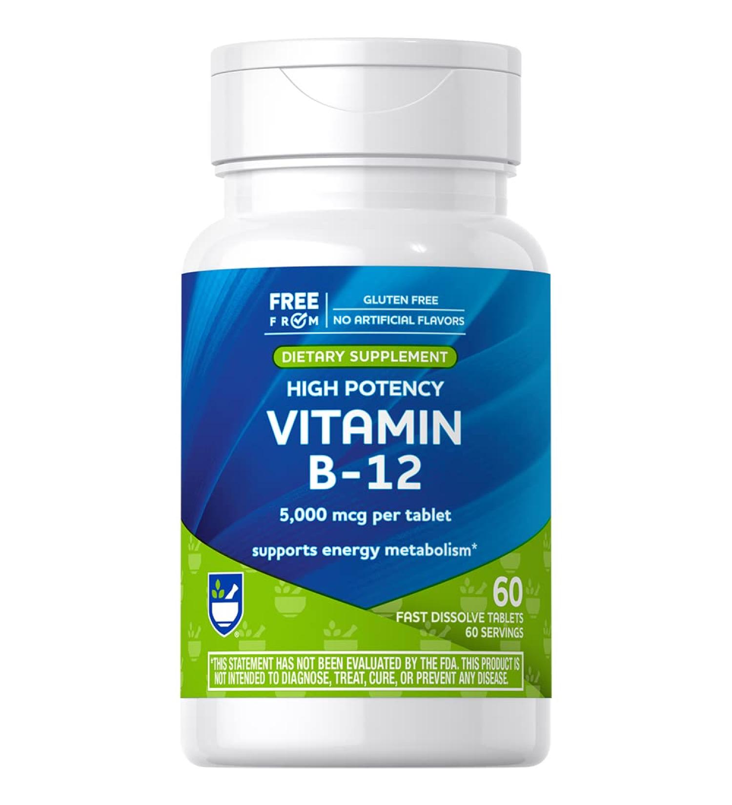Rite Aid B-12 5000mcg 60 Count Supports Energy Metabolism and Nervous System Health for Men and Women 60 Count (Pack of 1)