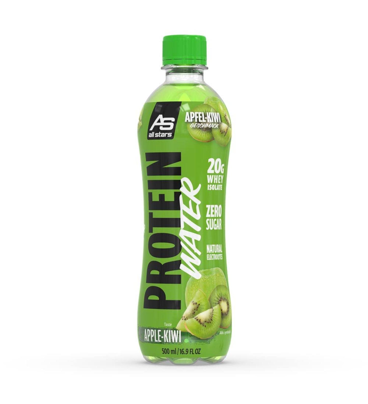 All stars protein Water 12 x 500ml I protein drink ready for consumption i water protein with 20g whey protein i protein drink lactose-free + sugar-free i protein-free fluid apple-kiwi 500 ml (12 Pack) Apple-kiwi