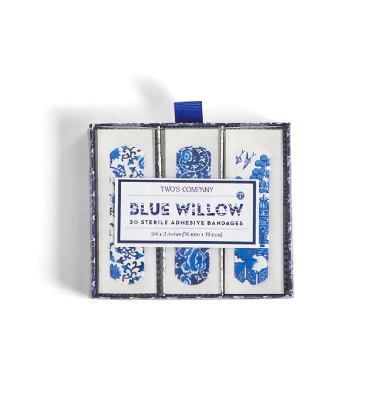 Two's Company 53560 Blue Willow Bandages in Gift Box 30 Pieces 3-inch Length Plastic White