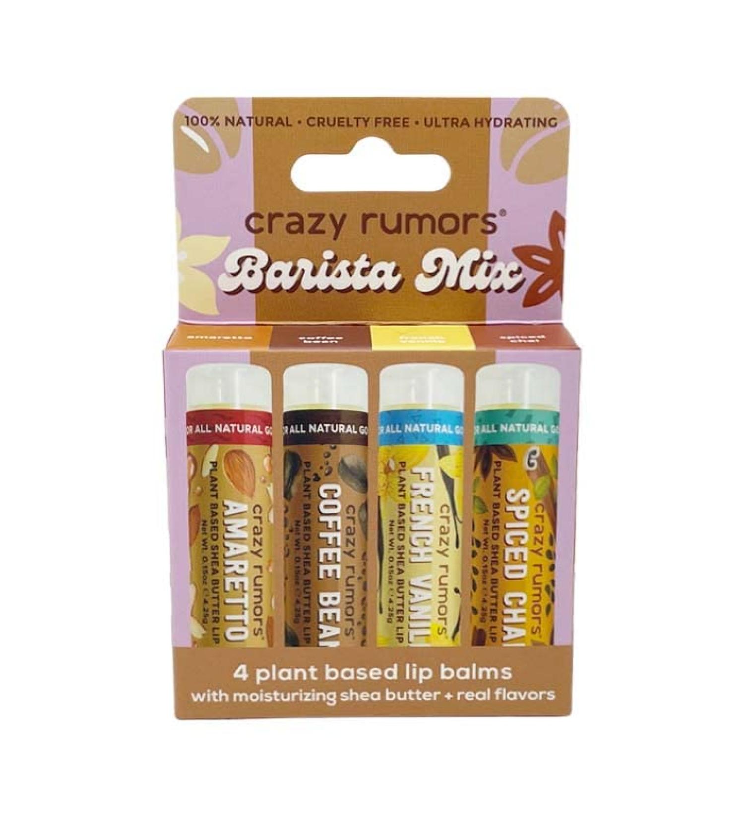 Crazy Rumors Barista Mix Lip Balm 4-Pack Mix (Amaretto French Vanilla Coffee Bean & Spiced Chai) 100% Natural Vegan Plant-Based Made in USA - Buy Online on GoSupps.com