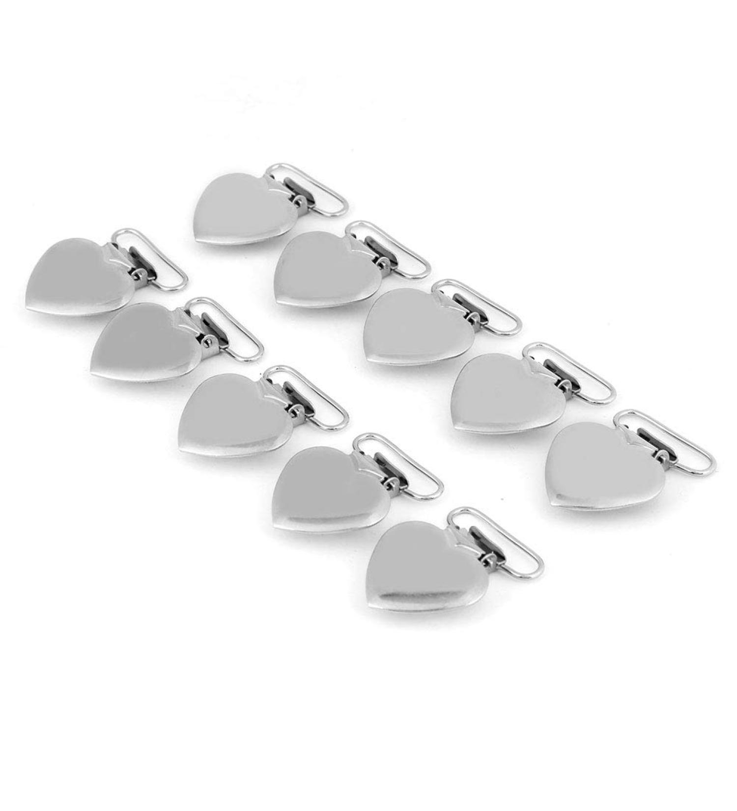 Pssopp Heart Suspender Clips 10Pcs - 20mm Baby Teething Toys Silver Blankets Holder - Buy Online on GoSupps.com