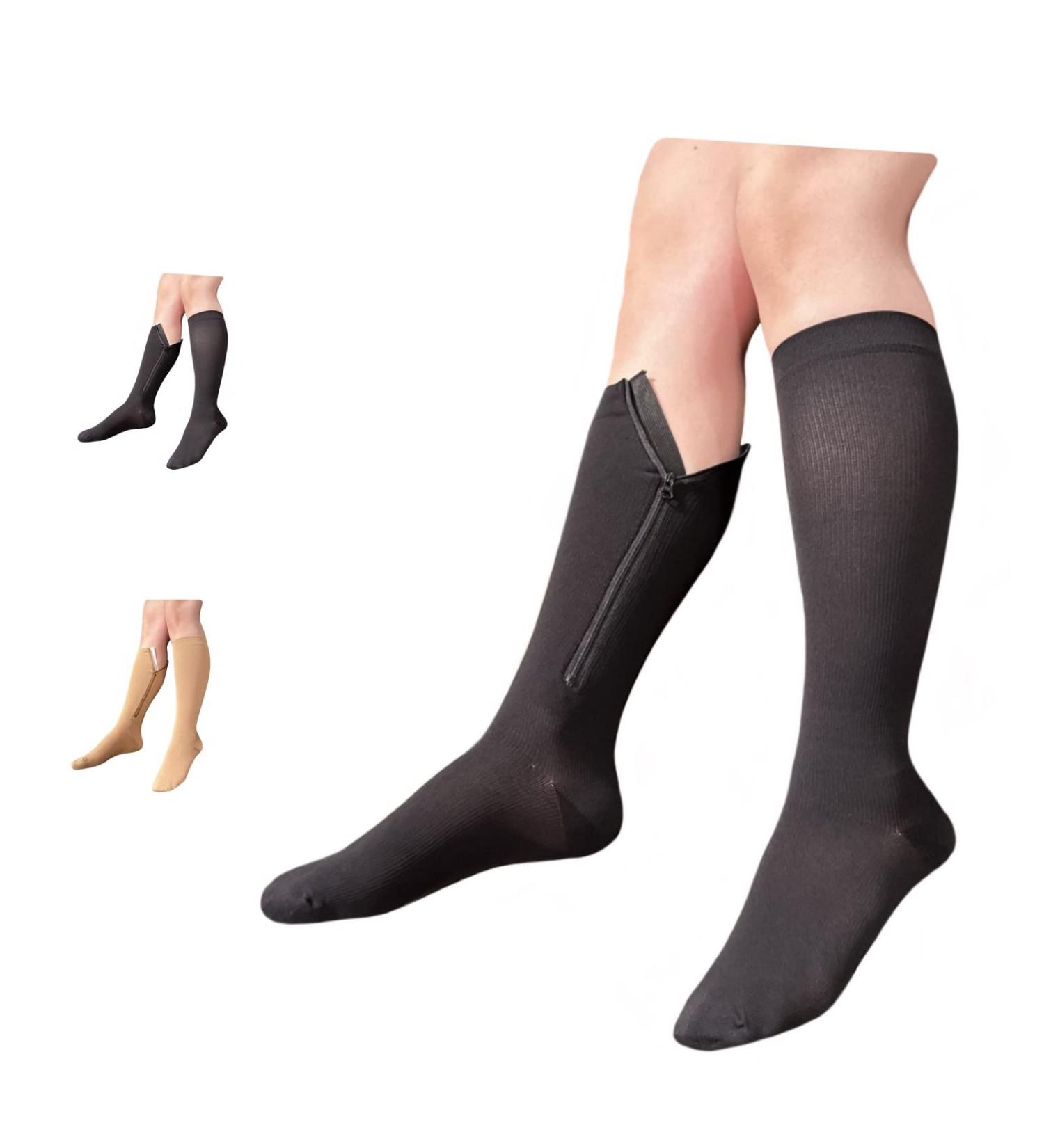 Ziperior Closed Toe 15-20 mmHg Compression Calf Inside Leg Zipper Socks - Black 3X-Large - Buy Online on GoSupps.com